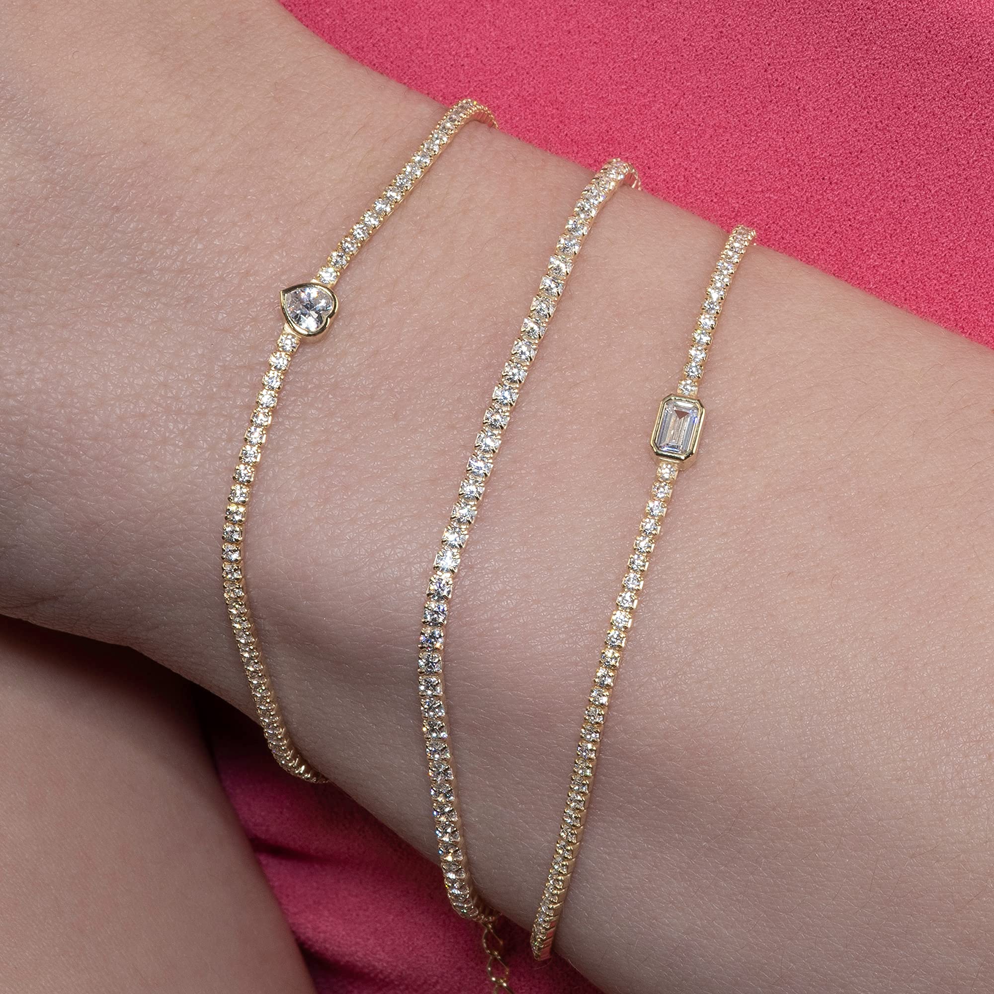 namana Bracciale Tennis a Cuore, Braccialetto a Cuere Sottile per Donna e Raggazza, Delicato Bracciale Tennis Donna con Zirconi Cubici, Regalo da Donna,