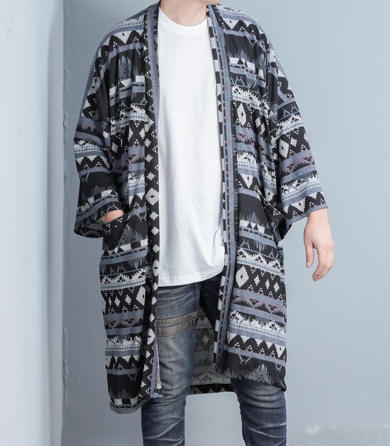 Men's Long Print Kimono Cardigan Oversize Noragi Jacket Unisex Japanese Style Haori Sweater Yukata Robe - Image 2
