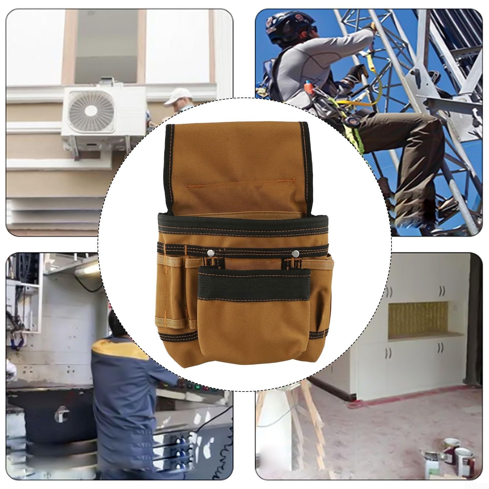 Tirantes de cinturón de herramientas resistentes con bolsas, chaleco ajustable de tela Oxford 1200D para electricistas y trabajadores de la construcción, negro (D)