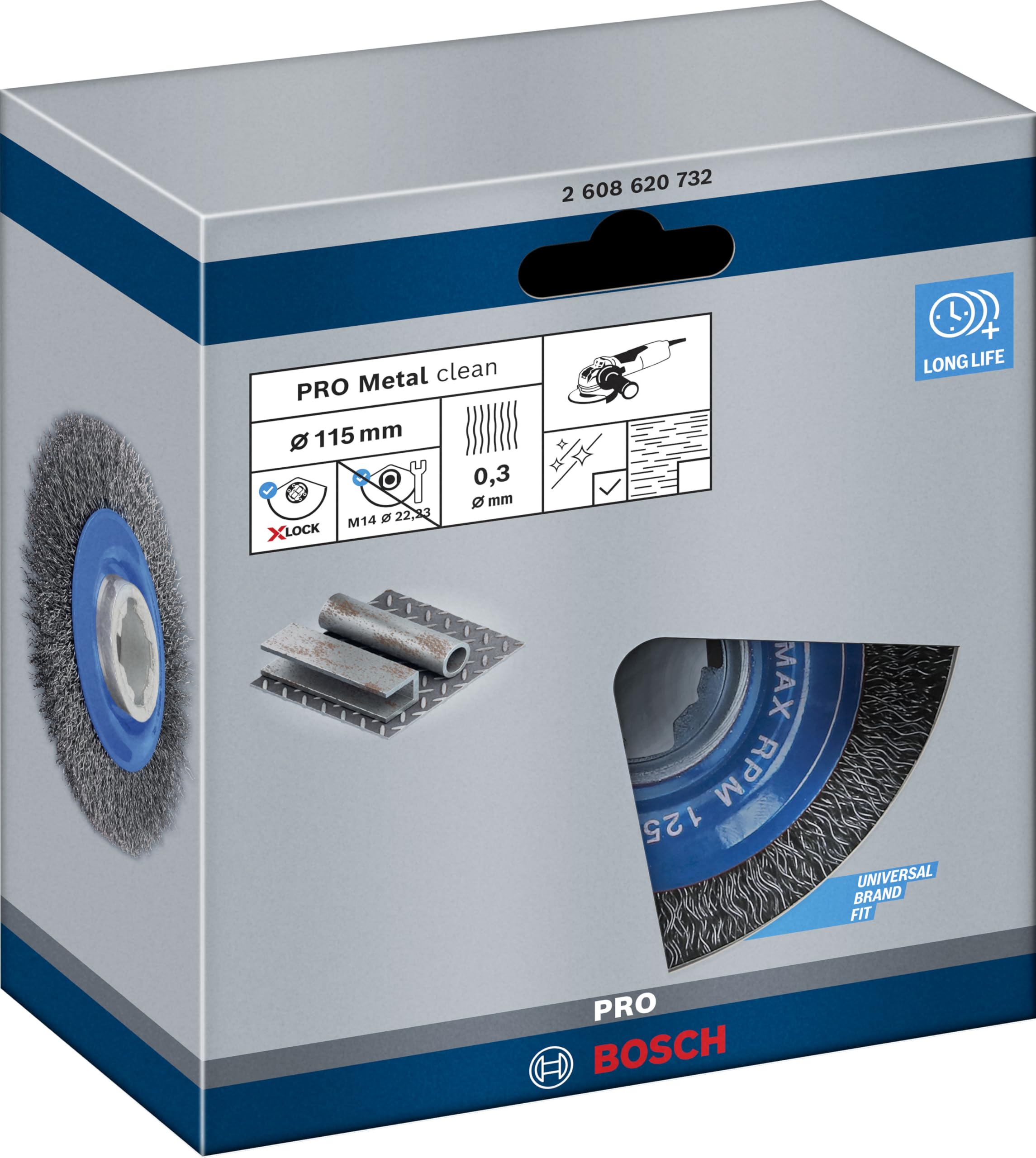 Bosch Professional 2608620732 Spazzola a Disco Ondulato Clean, per Metallo, X-Lock, Ø 115 mm, Spessore Filo 0.3 mm