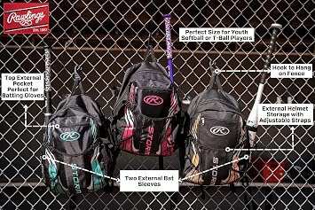 Rawlings | Storm Backpack Equipment Bag | Girls T-Ball/Youth Baseball & Softball | Multiple Colors