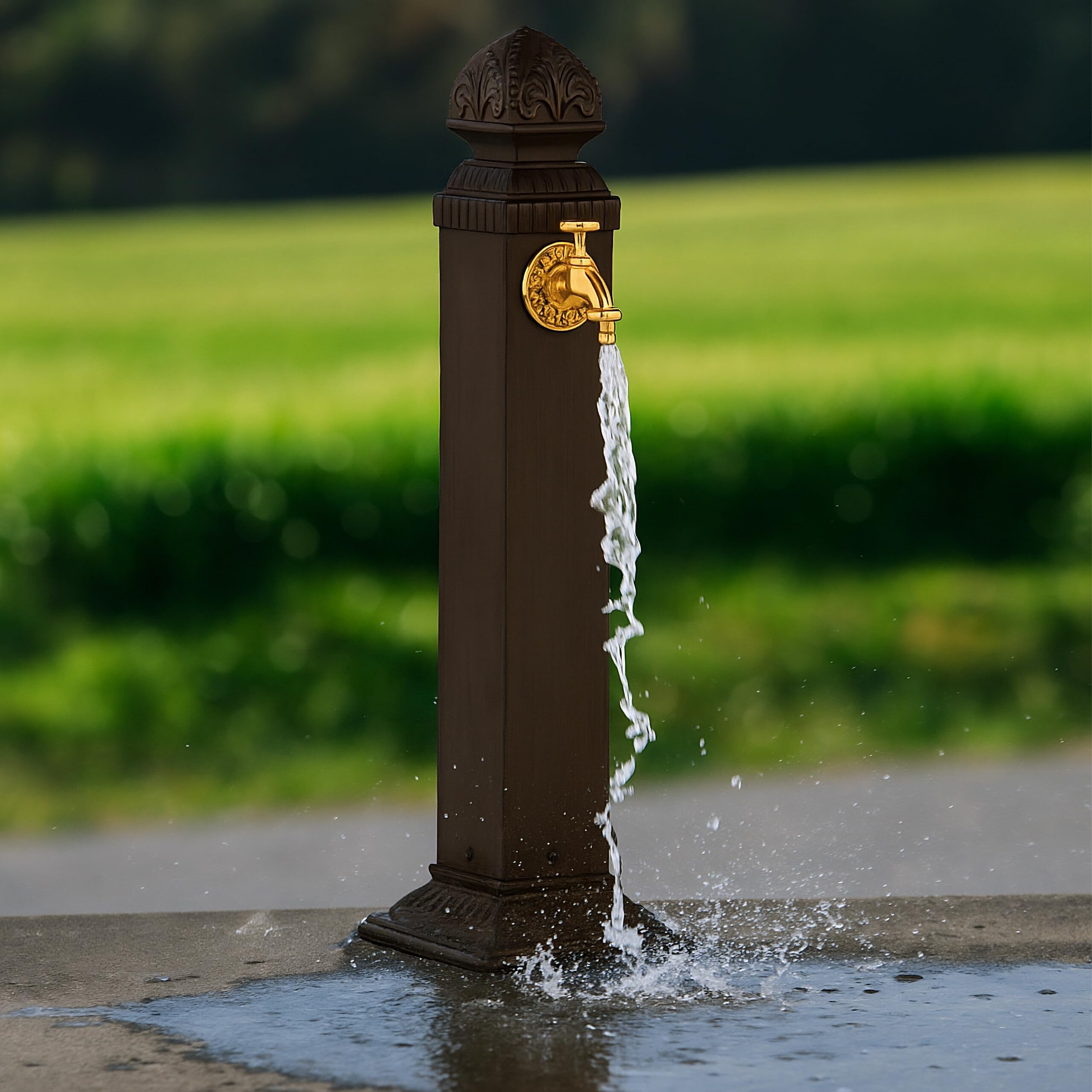 Relaxdays Fontaine extérieure pour Le Jardin ou la terrasse, Robinet, Design Antique, HxLxP 81 x 21 x 24,5 cm, Marron