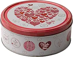 Hearts 150g - Lata com estampa de corações contendo biscoitos amanteigados e com chocolate - Fabricado na Dinamarca pela Jacobsens Bakery