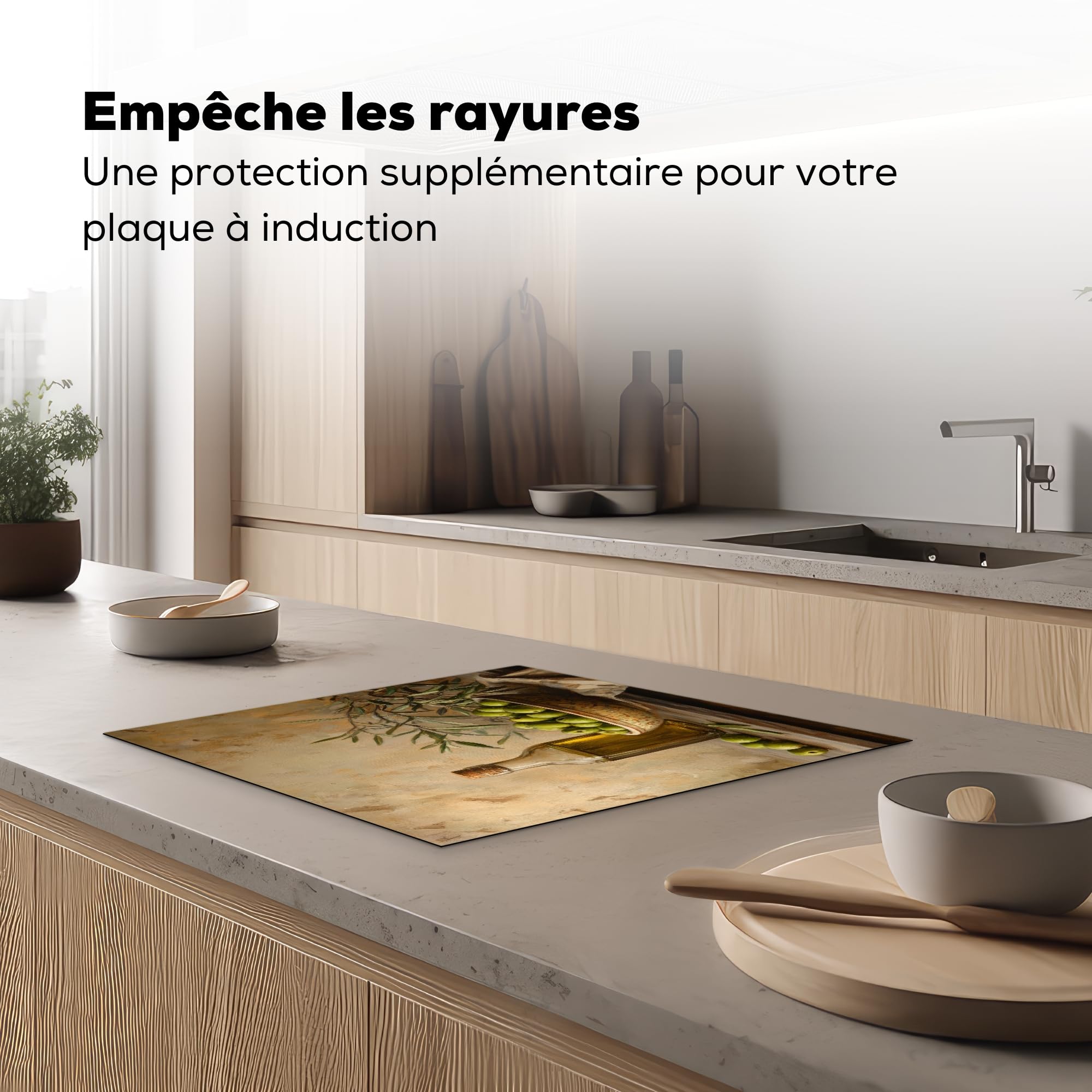 KitchenYeah© Protège Plaque Induction 60x52 cm Deco Cuisine Accessoire Pratique Protection De Vitroceramique Kitchen Gadget Olives - Nature Morte - Vintage