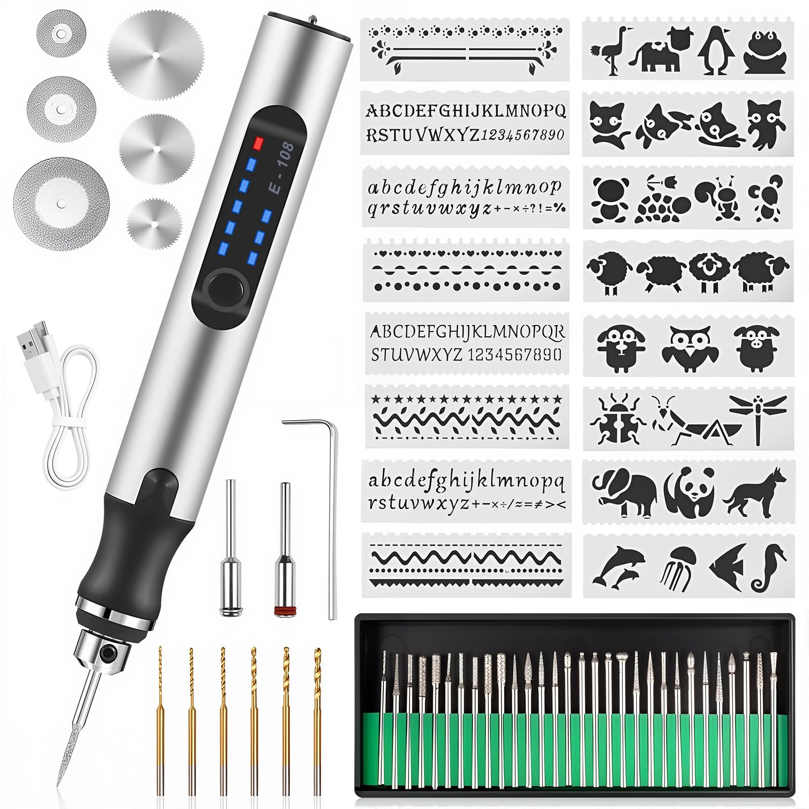 Stylo de gravure électrique sur métal verre bois et kit créatif DIY de 16 modèles