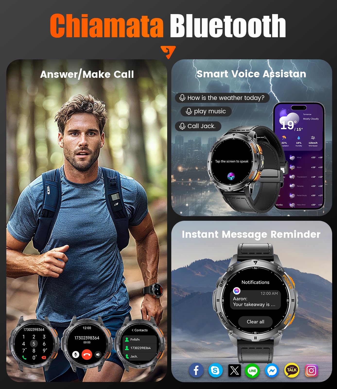 LIGE Smartwatch Uomo con GPS, Monitoraggio Salute, 1.43" AMOLED smartwatch militare con 530mAh Batteria/ 110+ Modalità Sport/LED Torcia/Bussola/Altimetro Orologio Intelligente per Escursionismo