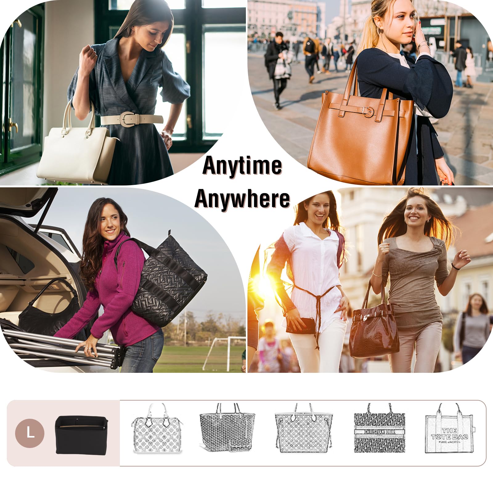 NEPAK Organizzatore di feltro per donne (con borsa rimovibile),Feltro Organizer da Borsa,Borsa di pannolini (Nero,L)