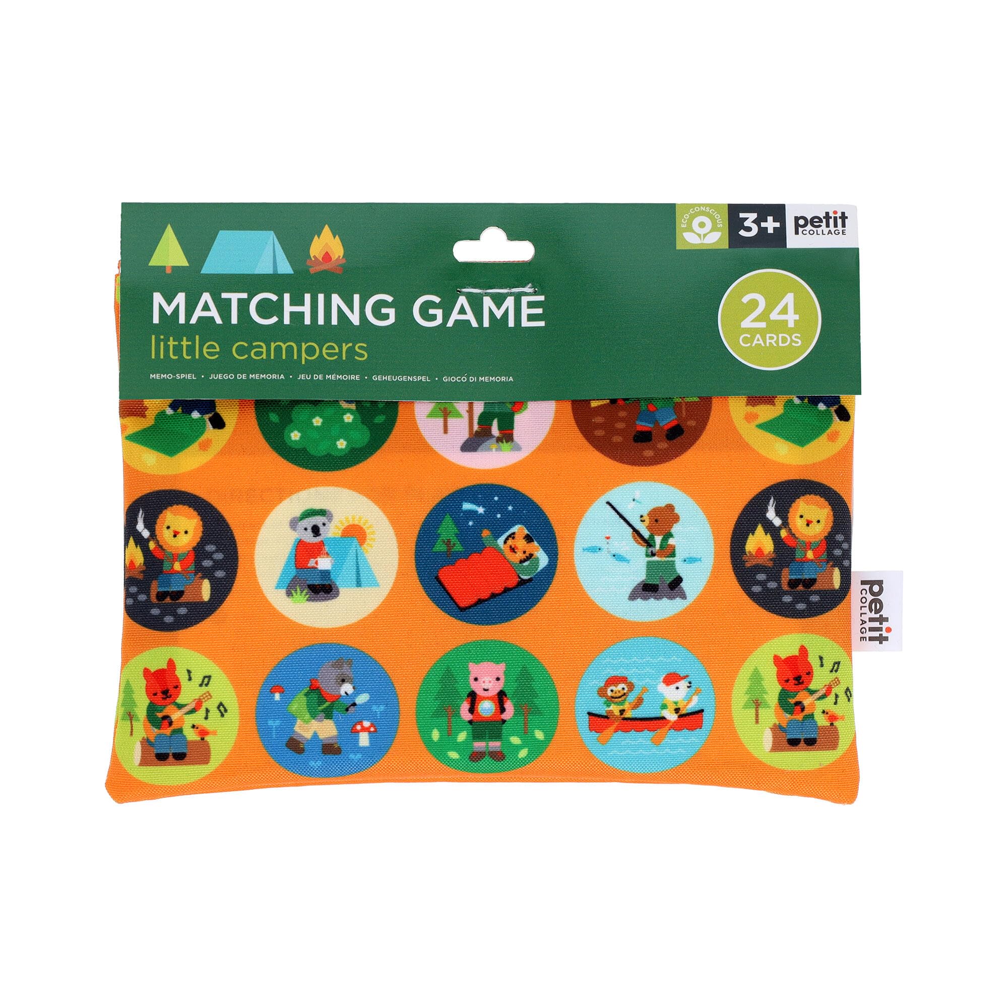 Petit Collage Little Campers Matching Game | Camping Themed Matching Game for Summer Camp with Recycled Carrying Case | Includes 24 Cards | For Ages 3+