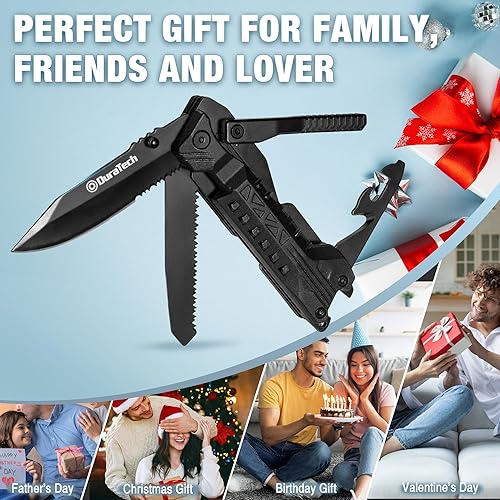 Miniatura 8 de DURATECH Multiherramienta 20 en 1 con bloqueo de seguridad, regalo para hombres, con cuchillo de bolsillo, destornillador, sierra, abrelatas,