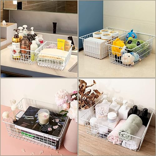 Miniatura 6 de Paquete de 4 organizadores de almacenamiento para congelador, contenedores de alambre profundo para refrigerador con asas integradas, cestas