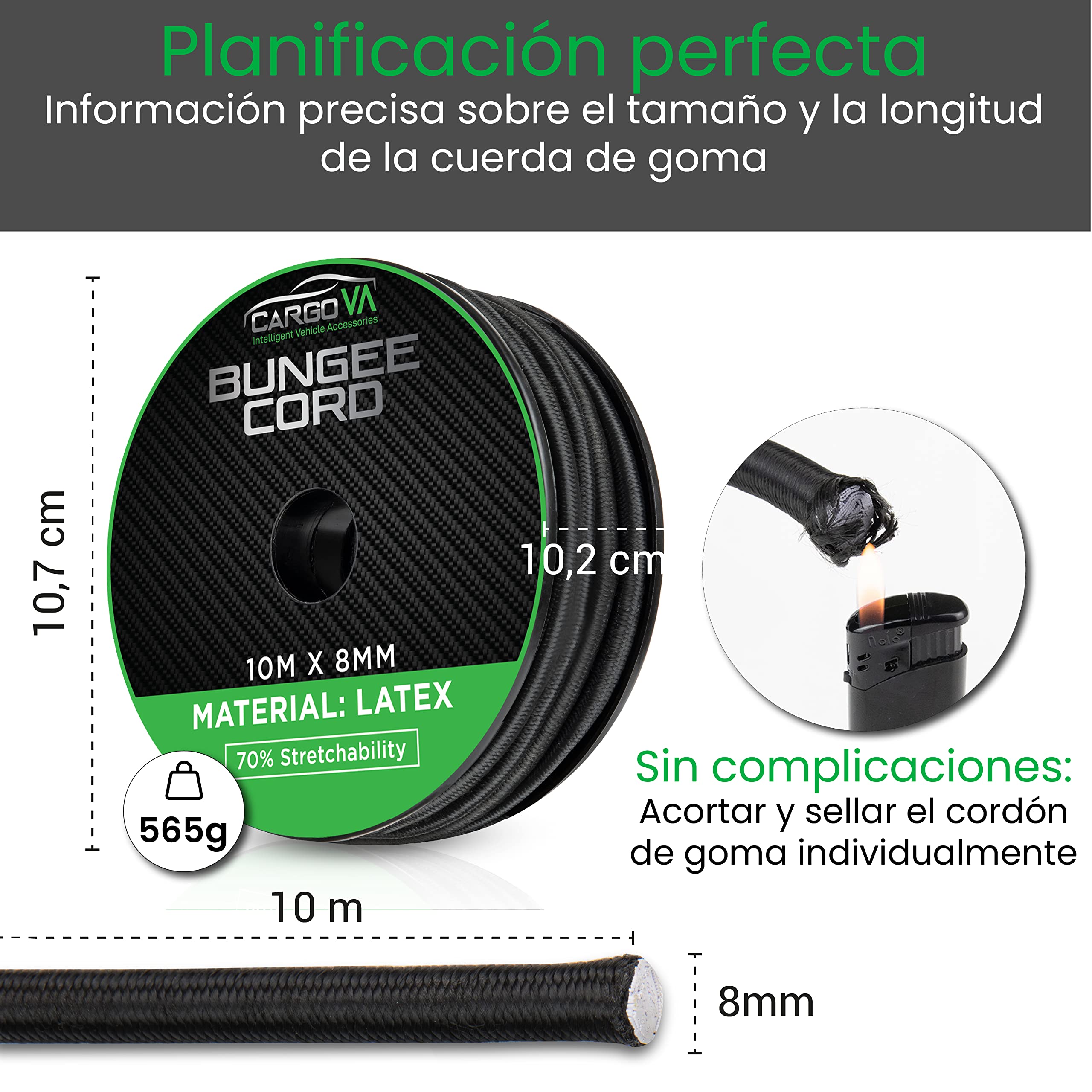 Cuerda De Goma Elástica 8mm X 10m - Con 25 Grapas, Resistente A La Intemperie, Ideal Para Camping, Lonas Y Carga