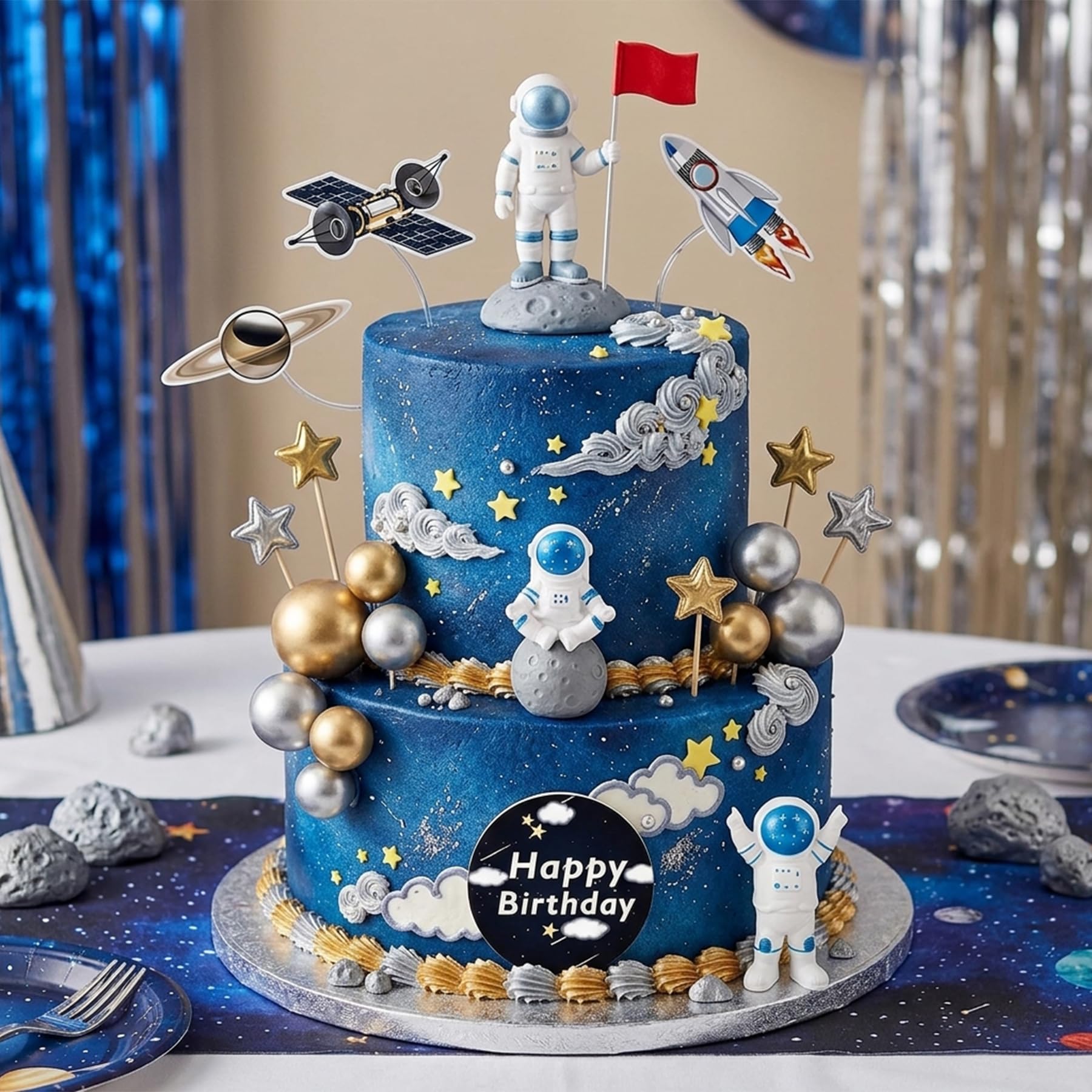 Photo 1 of CeroDimo Blue Space Cake Topper Set