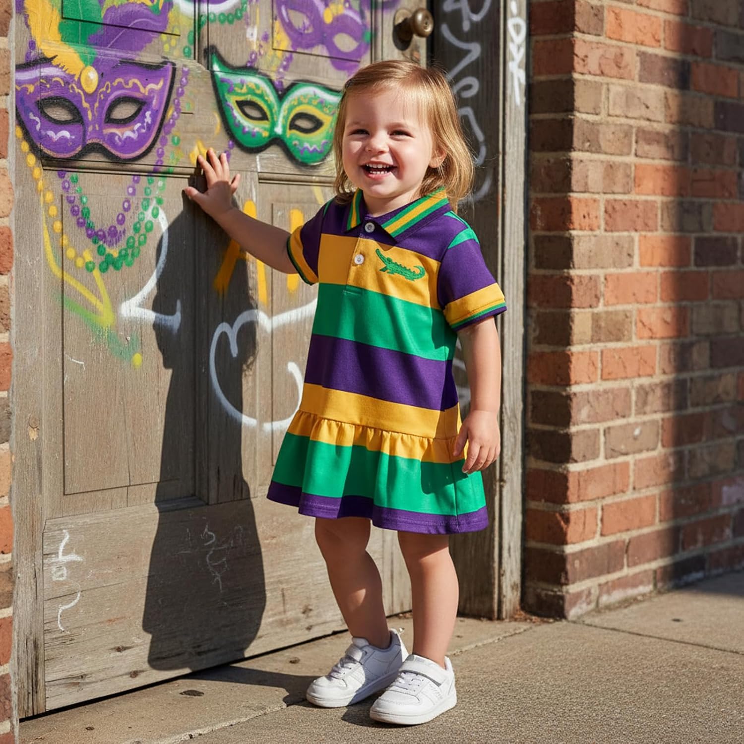 Toddler Little Girls Mardi Gras Dress Crocodile Short Sleeve Striped Lapel Ruffle Dresses Kids Baby Carnival Outfit - Image 6