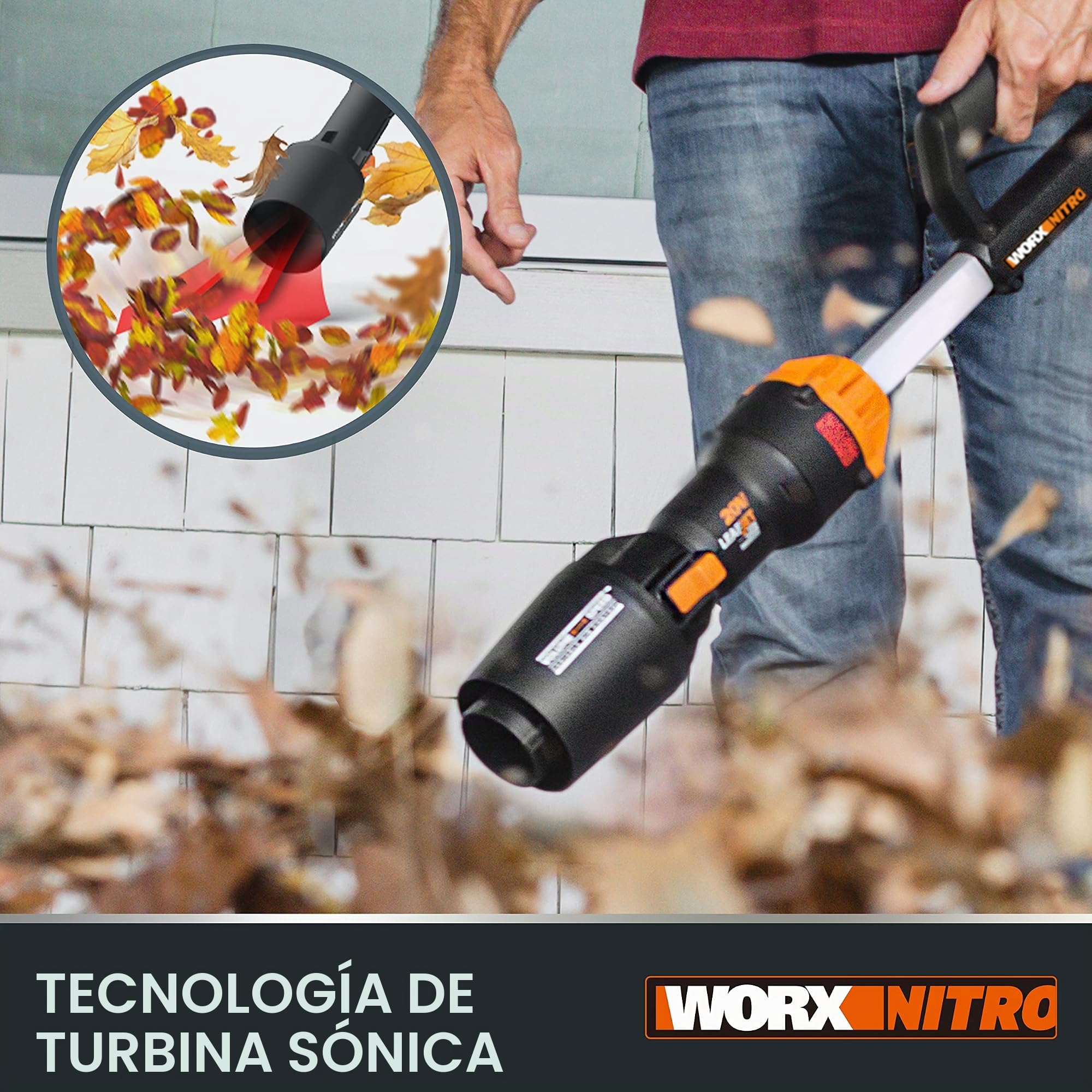 WORX Soplador de hojas de jardín inalámbrico LEAFJET WG543E.9 de 18 V (20 V máx.)