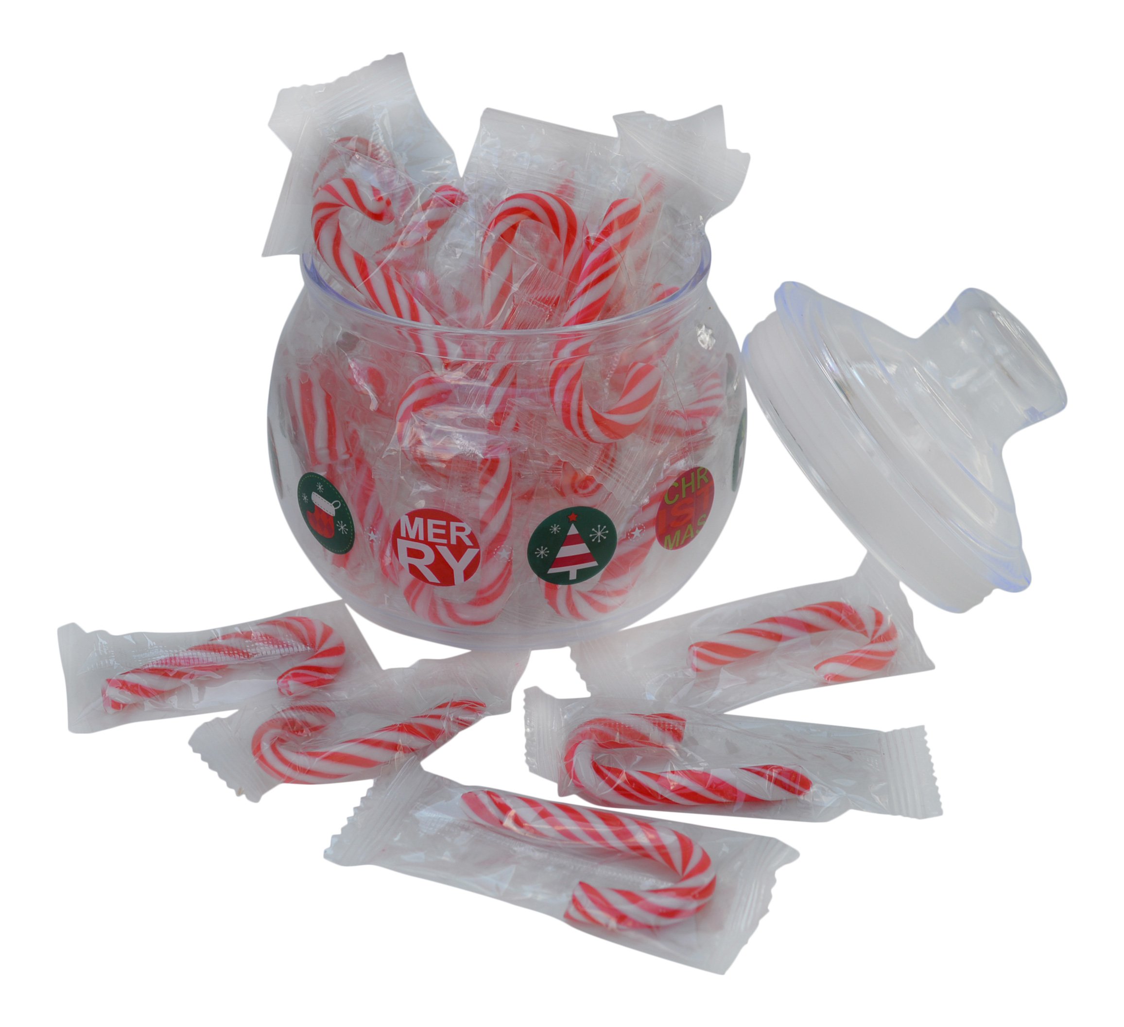 Holiday Candy Jar and Lid with Mini Candy Canes Bundle - Great Teacher's Gift, Corporate Gift, Office, Colleague, College, Christmas, Care, Decoration, Friend (Style May Vary)