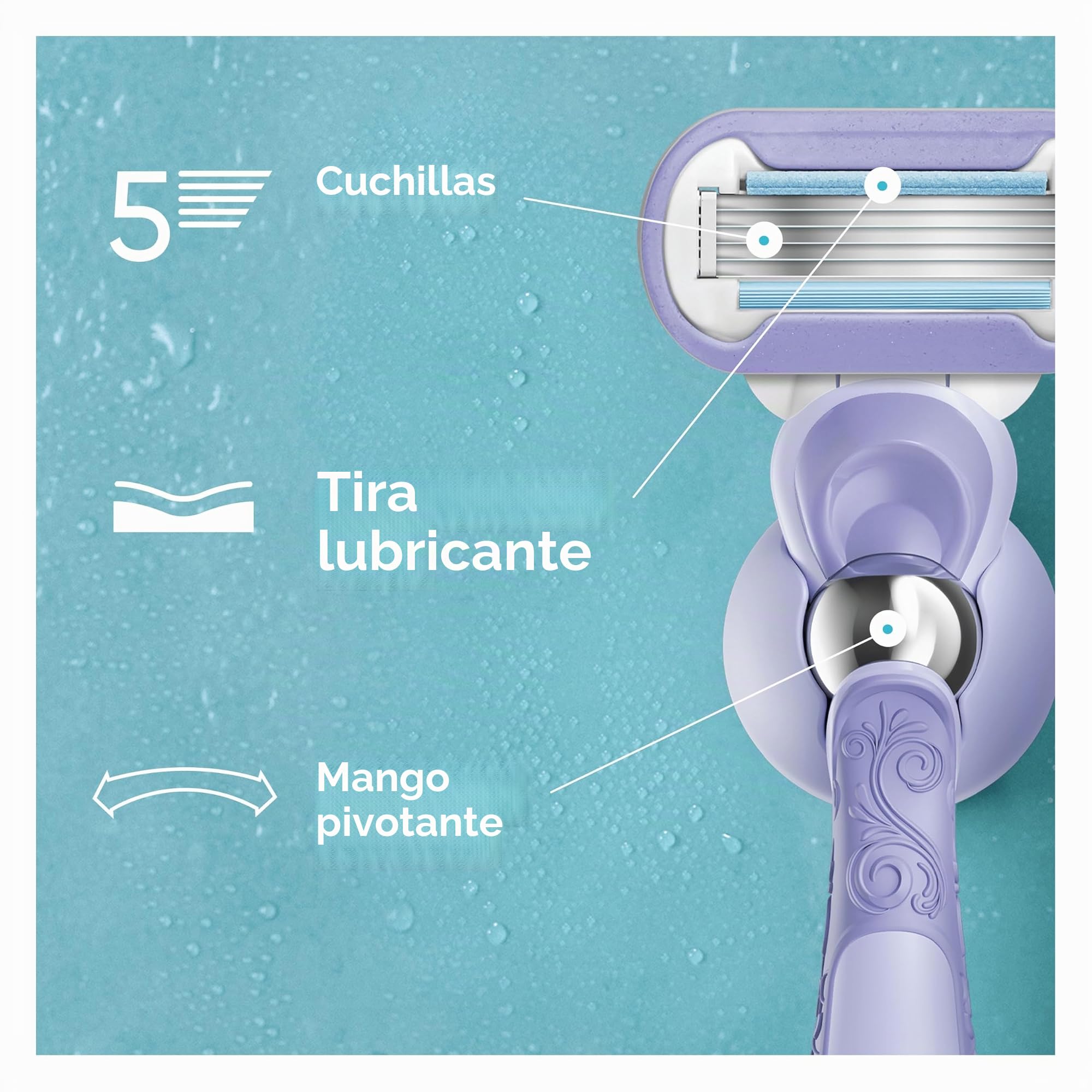 Gillette Venus Recambios de cuchillas de afeitar extra suaves para mujer, paquete de 6, 5 cuchillas duraderas para ofrecer un afeitado extra suave que dura