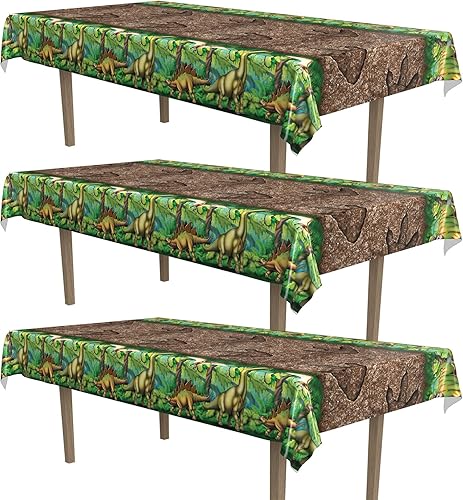 Miniatura 1 de Beistle Mantel de dinosaurio, 54 x 108 pulgadas, 3 piezas, mantel de plástico, decoración de mesa de dinosaurio, mantel de cumpleaños con temática