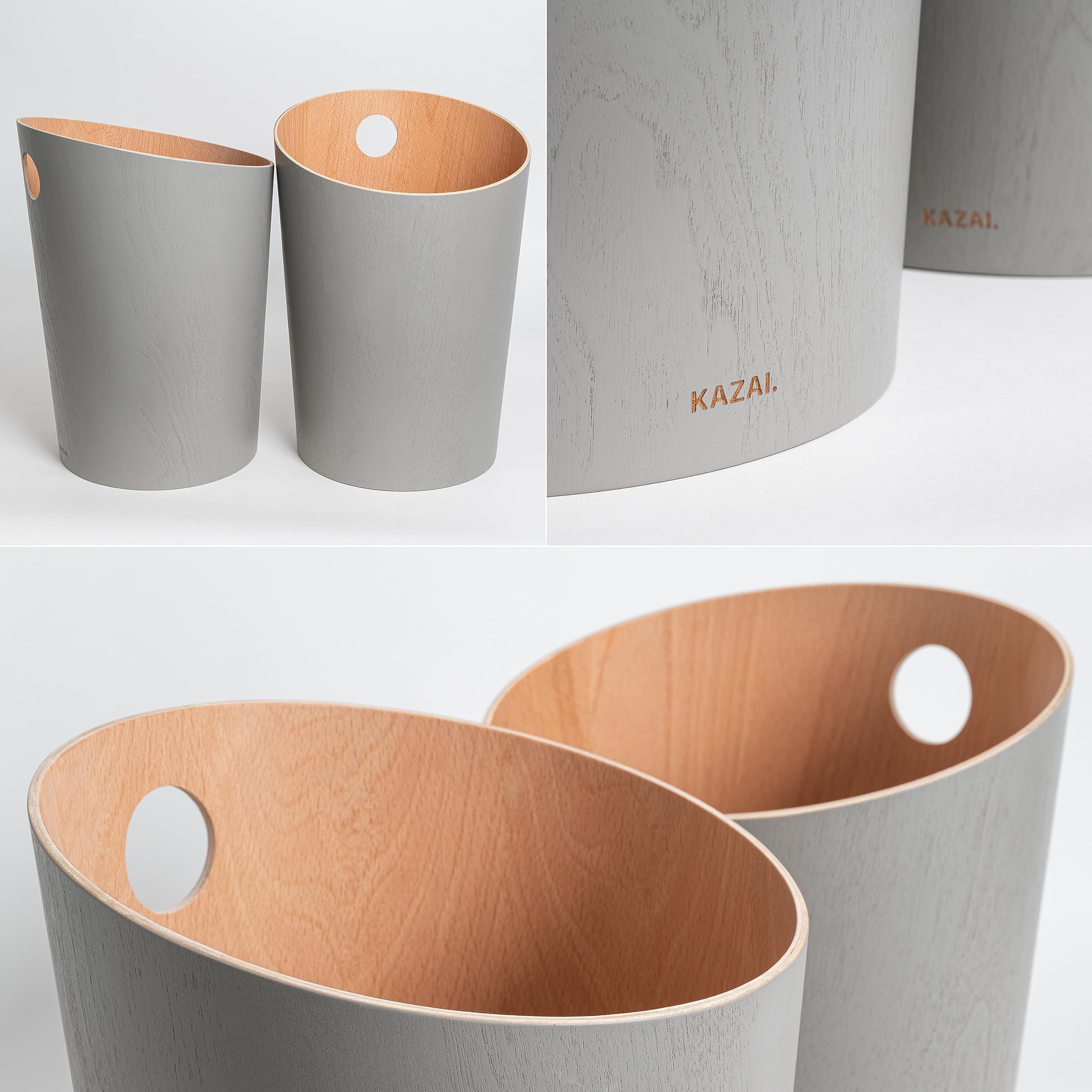 Kazai. Cestino da Ufficio Design 'Bennet' | Bidone Unico per Ufficio, Camera da Letto, Camera dei Bambini e Altro | Secchio Spazzatura in Impiallacciatura di Legno Vero | Grigio (chiaro)