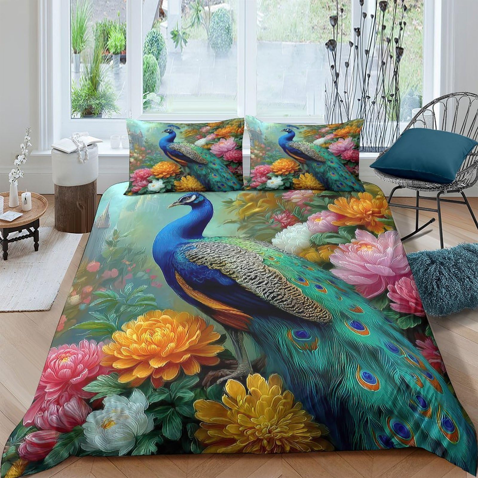 Ctjqhvkz Style-3 3D Printed Peacock Floral Fitted Sheet Microfiber Colourful Bed Cover For Bedroom Guest Room Dorm Mattress Protection Single（135X200cm）