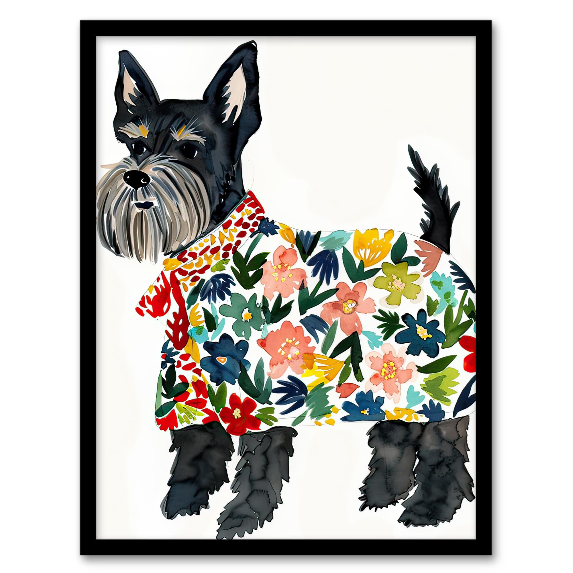 Artery8 Scottish Terrier With Floral Raincoat Watercolour Living Room Artwork Framed Wall Art Print 18X24 Inch