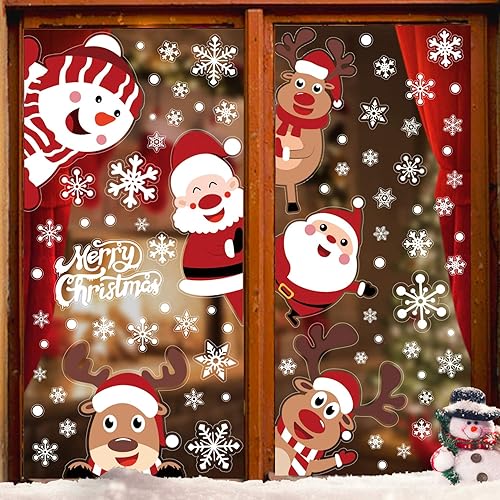 Miniatura 1 de LOMIMOS 107 calcomanías de Navidad para ventana, copos de nieve, reno, Papá Noel, para suministros de decoración de fiestas