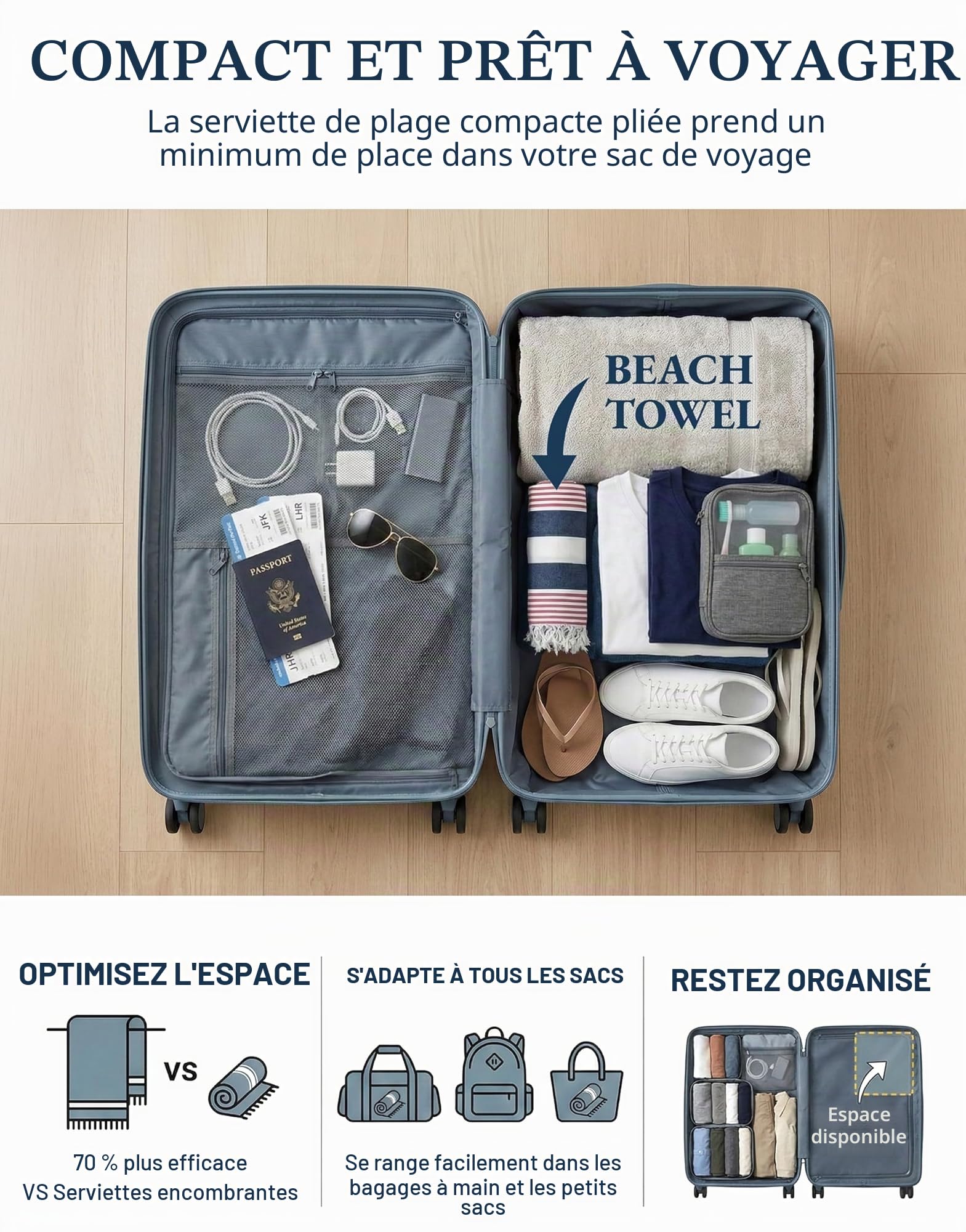 LANE LINEN Lot de 6 serviettes de plage en coton surdimensionnées 100 x 200 cm, absorbantes, à séchage rapide, Gris