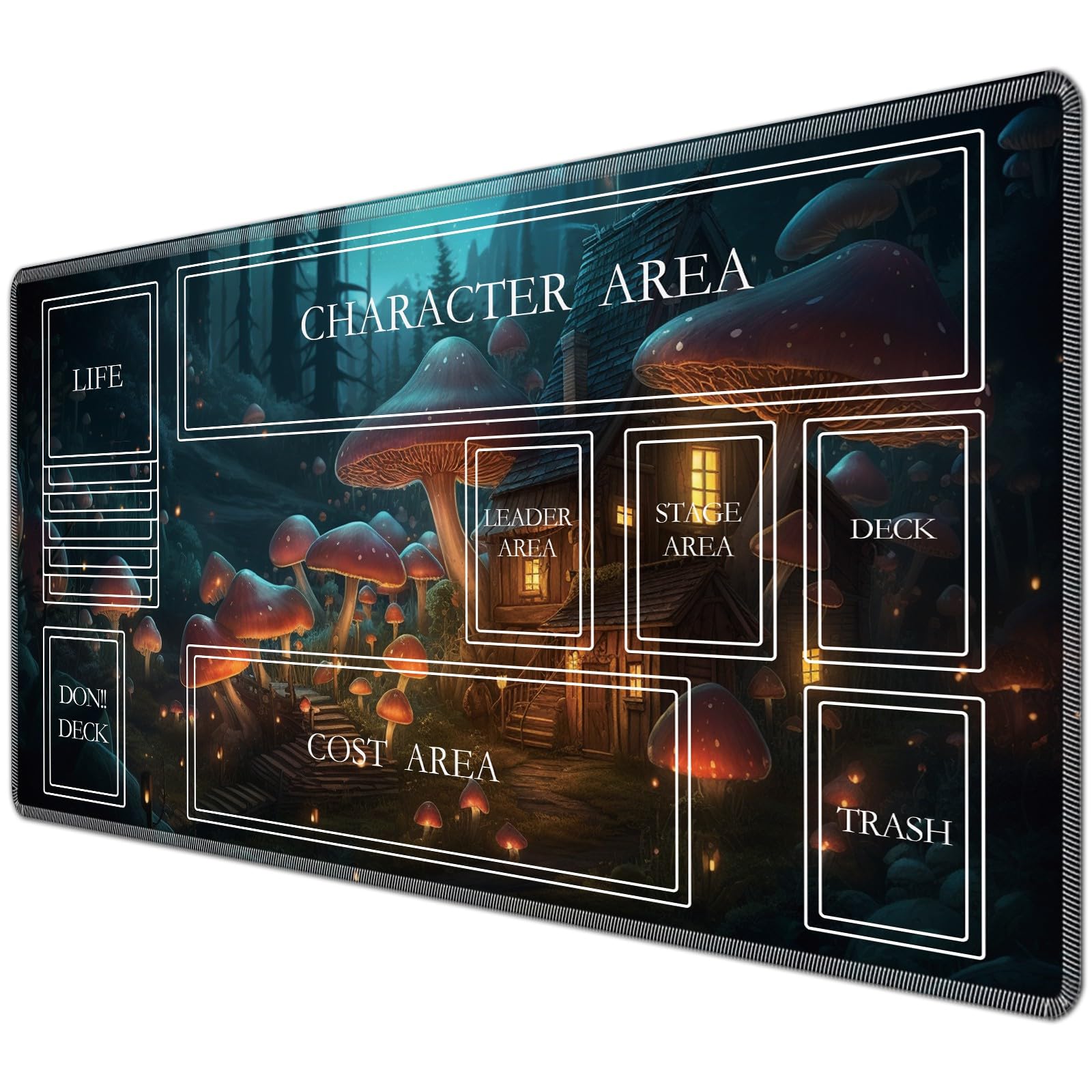 JANENFNA TCG Playmat with Magic Zones 24 x 14 inches Mousepad Compatible for OPCG CCG Trading Card Game Play Mats Smooth Rubber Surface Magic The Gathering Play Mat, Mushroom House