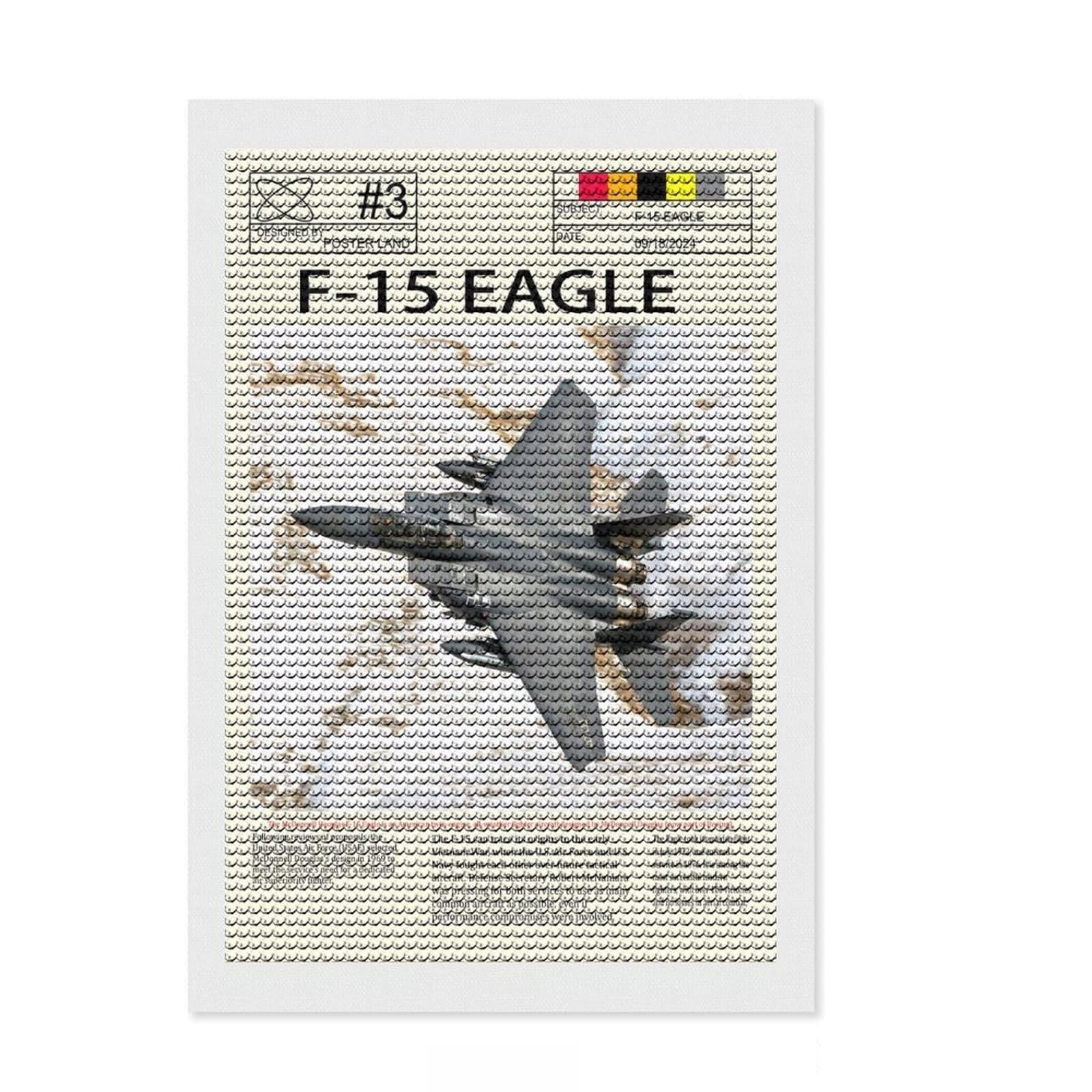 Junmoney F15 Eagle Aircraft Diamond Painting Set 8"x12", Mindful Craft Project, Cute Room Decor, with Tool Kit, Artistic Hobby, Modern Decor