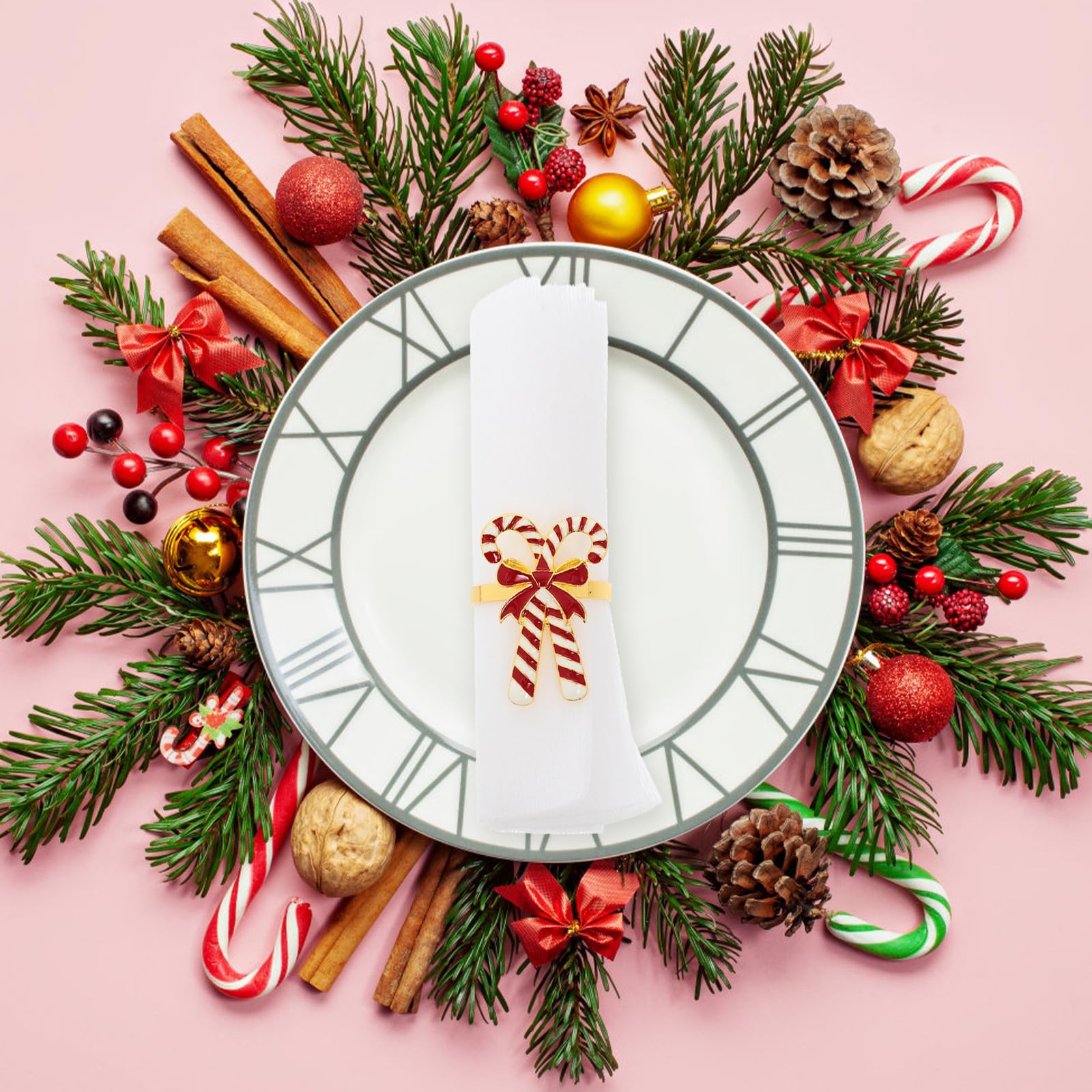 Didiseaon 4 Pezzi Anelli per Tovaglioli Natalizi in Lega Fermatavaglioli Decorativi con Fiocco Accessori Eleganti per Tavola di Natale e Feste