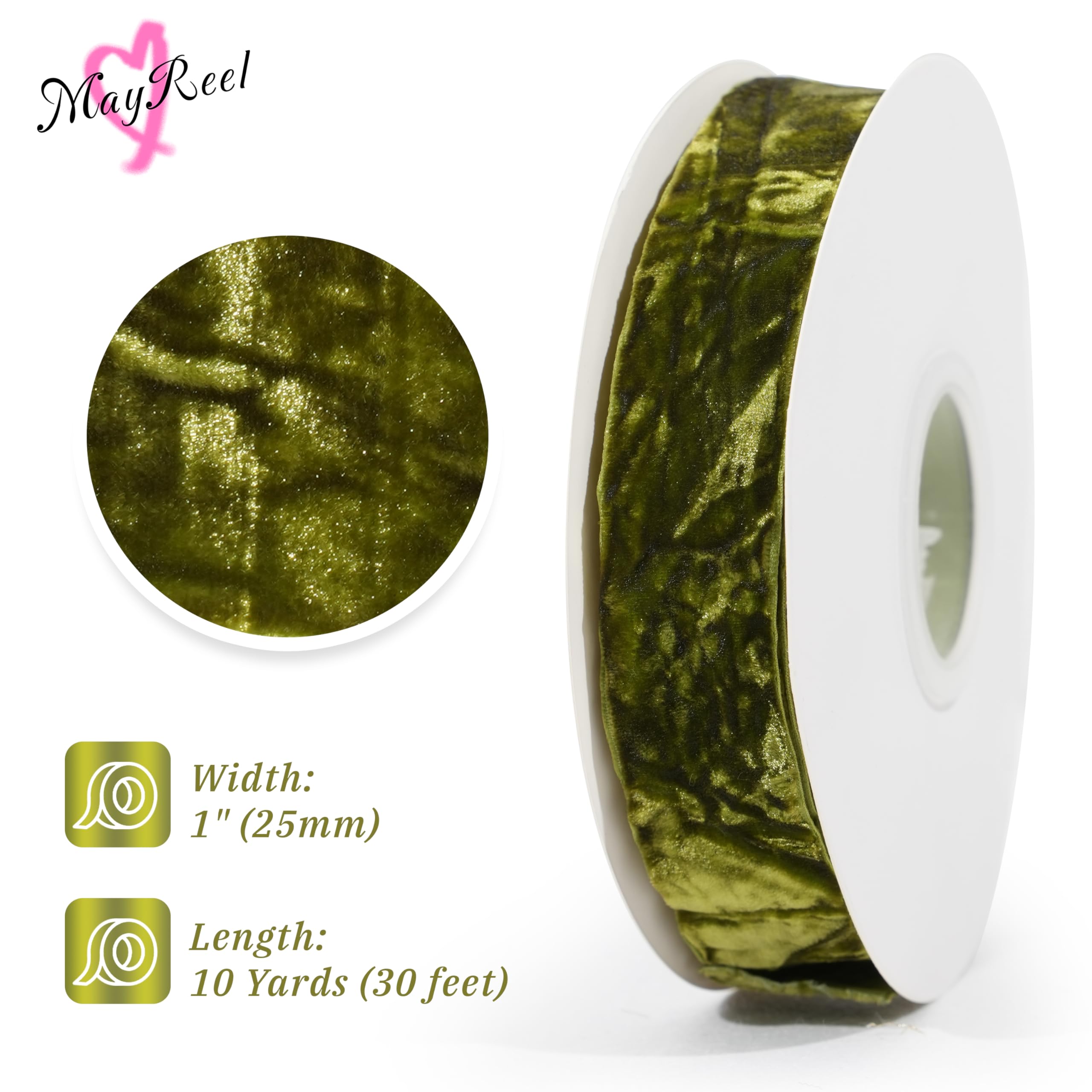 MAYREEL Crinkle Velvet Ribbon - 3/8 Inch Khaki, 25 Yards | DIY Craft Ribbon For Wreaths & Gift Wrapping