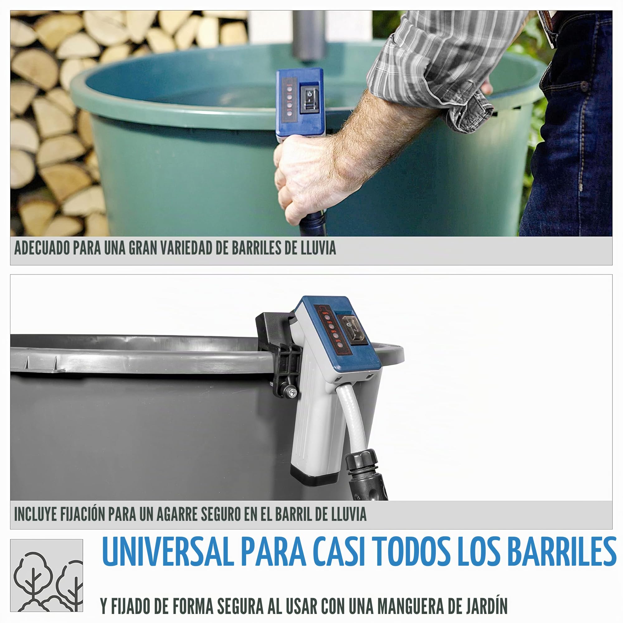 Güde RFP 12-201-04 - Bomba de barril de lluvia con batería (12 V, 1500 l/h, prueba buena, protección contra marcha en seco, altura de extracción de 11 m, tamaño máximo de grano 0,5 mm, válvula de