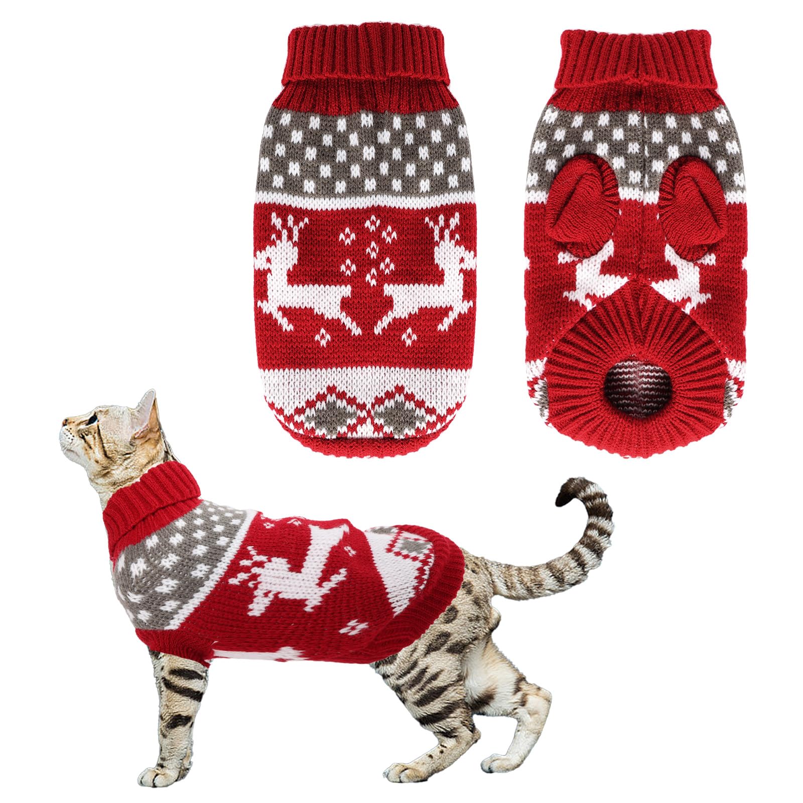 GvhntkGvhntk Dog Christmas Sweaters Christmas Sweater Cat Pet Xmas Clothes Cat Christmas Outfit Holiday Classic Winter Knitwear Warm Reindeer Snowflake Sweater for Kitty Puppy Dogs Cat