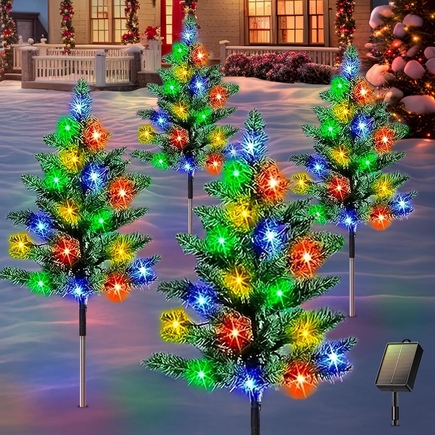 ORCHID M® 2 Pack Solar Christmas Tree Garden Stake Lights Waterproof Christmas Decorations Lights Outdoor Xmas Tree Light christmas décor Pathway Lights Patio Yard
