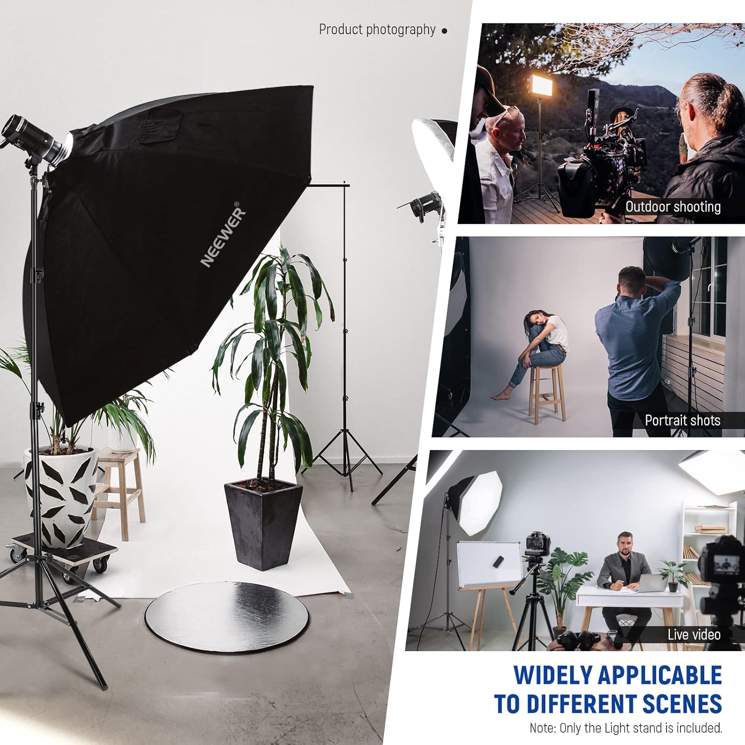 NEEWER 9.2ft/2.8m Air Cushioned Light Stand, Heavy Duty Metal Photography Tripod Stand with 1/4" to 3/8" Reversible Spigot, 3 Way Mounting Interface & Metal Locking Knobs, Max Load 5.5lb/2.5kg