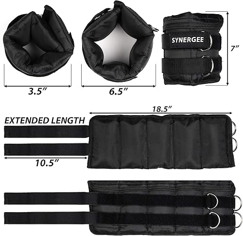 Miniatura 3 de Synergee Pesas ajustables para tobillomuñeca de ajuste cómodo (juego de 2). Disponible en 5 libras, 10 libras y 20 libras. Talla única.