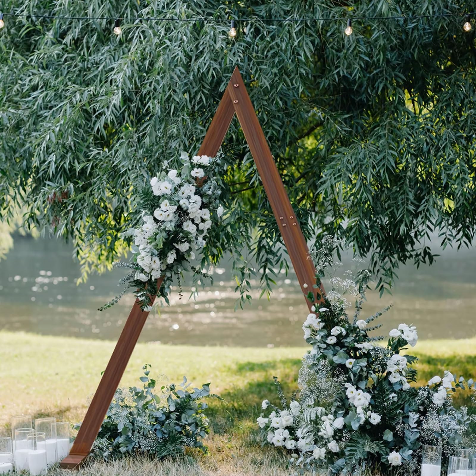 Dreieckiger Bogen aus Holz, für Garten, Hochzeit, Party, Hochzeit, Zeremonie, Holzbogen, Kulisse, Ständer, Holzbogen, Dekoration, rustikale Hochzeitsbogen-Dekorationen