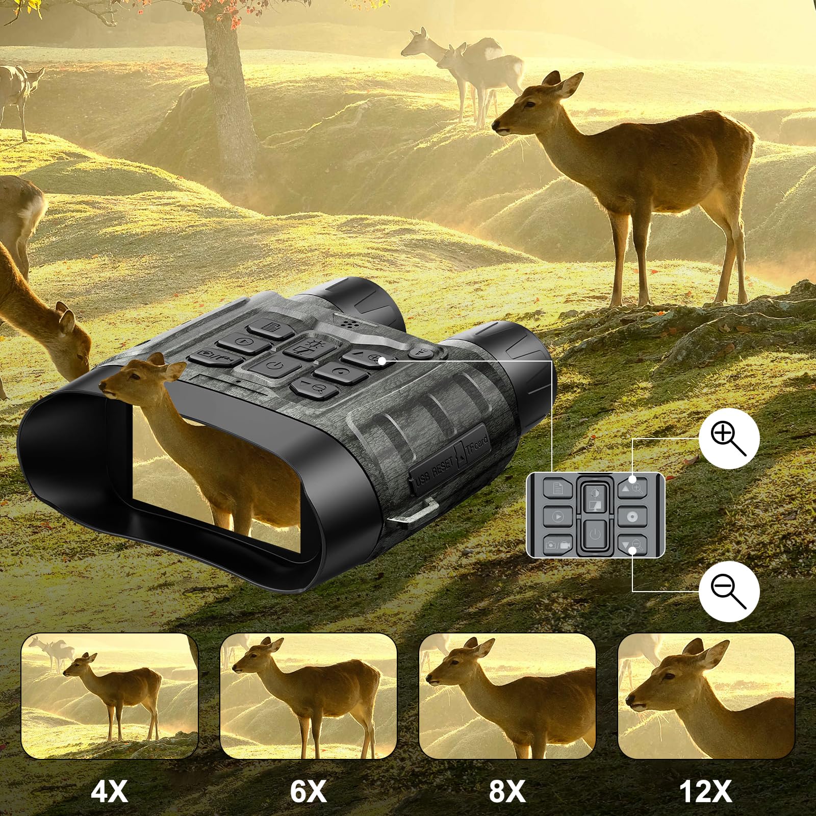 4K 48MP Binocolo Visione Notturna, 5000 mAh, Zoom 8X, Portata 400 m, Include Scheda da 64 GB, Schermo da 3" Binocolo Visione Notturna per Campeggio, Caccia e Sicurezza