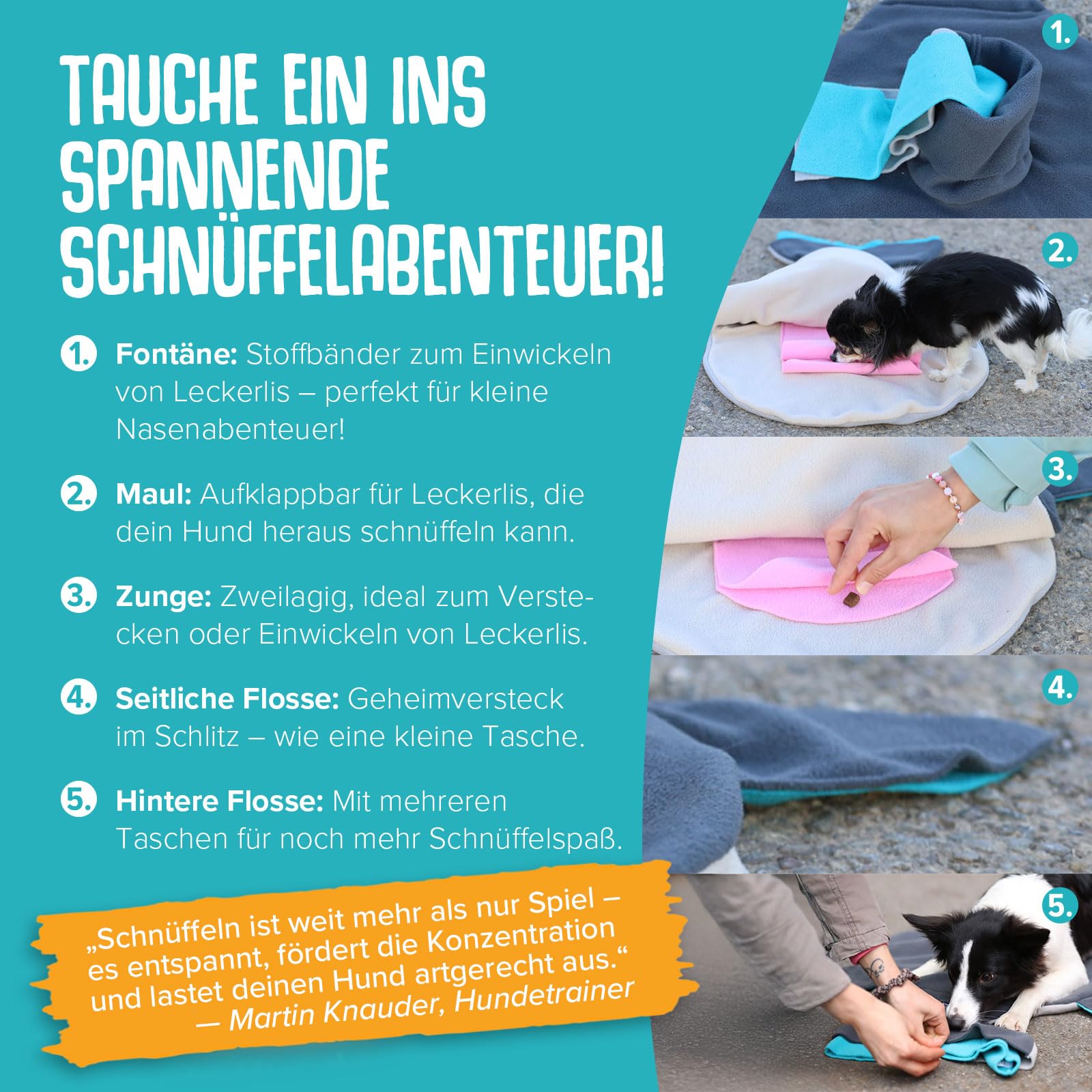KNAUDER’S BEST | SCHNÜFFELWAL Kurt | Schnüffelteppich & Intelligenzspielzeug für Hunde | Made in Germany | für jedes Hundealter sowie Größe geeignet | Vom Hundetrainer entwickelt