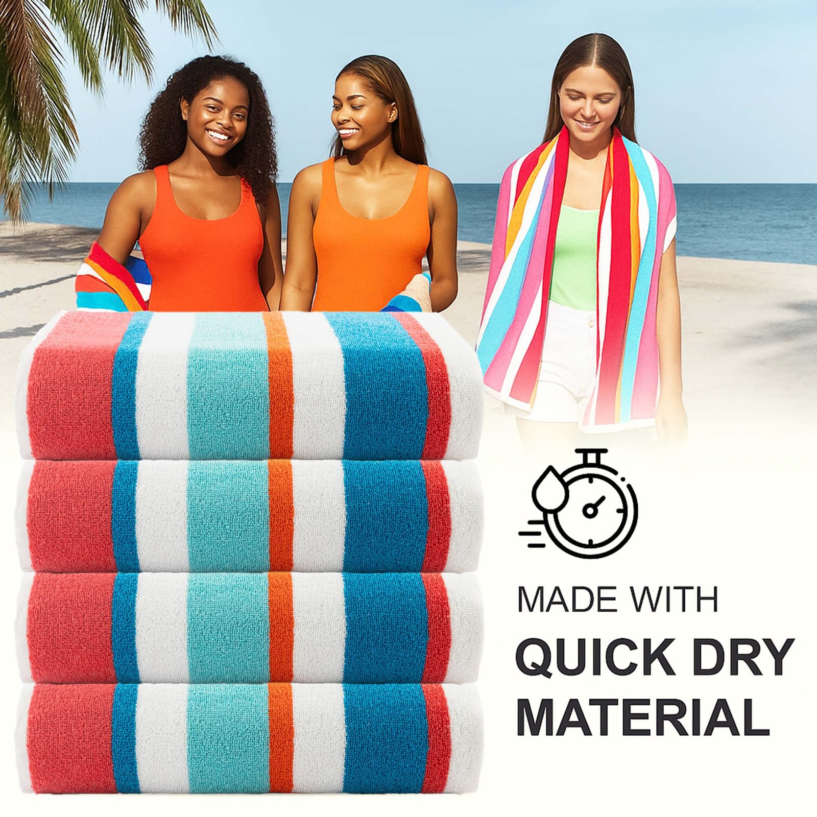 Casa Copenhagen Coffret Cadeau de 4 Serviettes Bora Bora – Turquoise, Serviettes de Piscine Extra-Larges 75x150 cm, 100% Coton (Coffret Cadeau d'été idéal pour Hommes et Femmes)