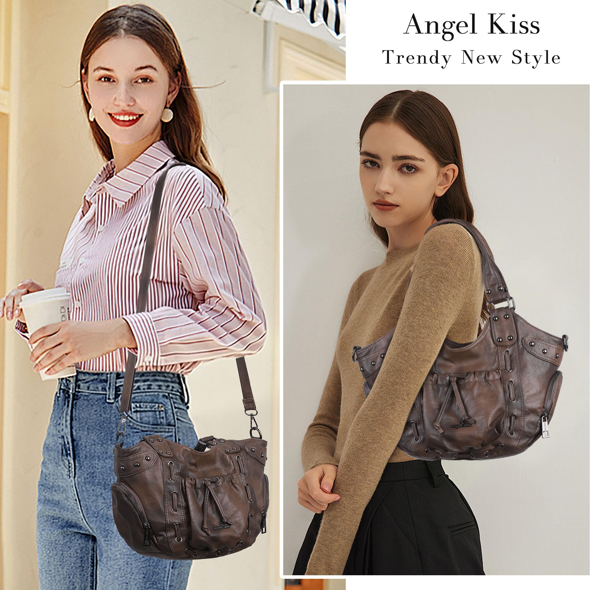 Angel Kiss Borsa Donna Media Tracolla PU Pelle Tote Bag Elegante Ampia e Pratica Impermeabile, Molte Tasche Scomparti, per Lavoro Viaggio Scuola Shopper