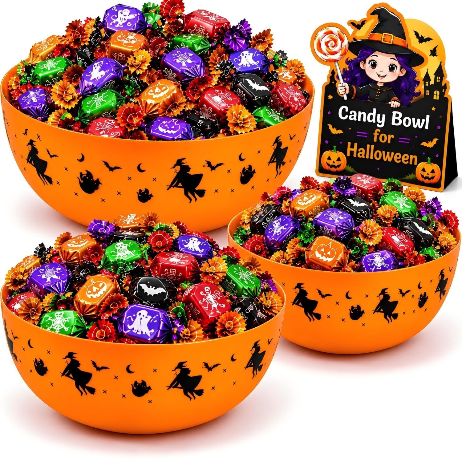 3pcs Halloween Candy Bowl Halloween Candy Dish For Decorations Party Pumpkin Ghost Spider Sweet Serving Dishes Snack Holder Decor For Porch 15oz Outdoor Serveware Set Kitchenware Basket Set