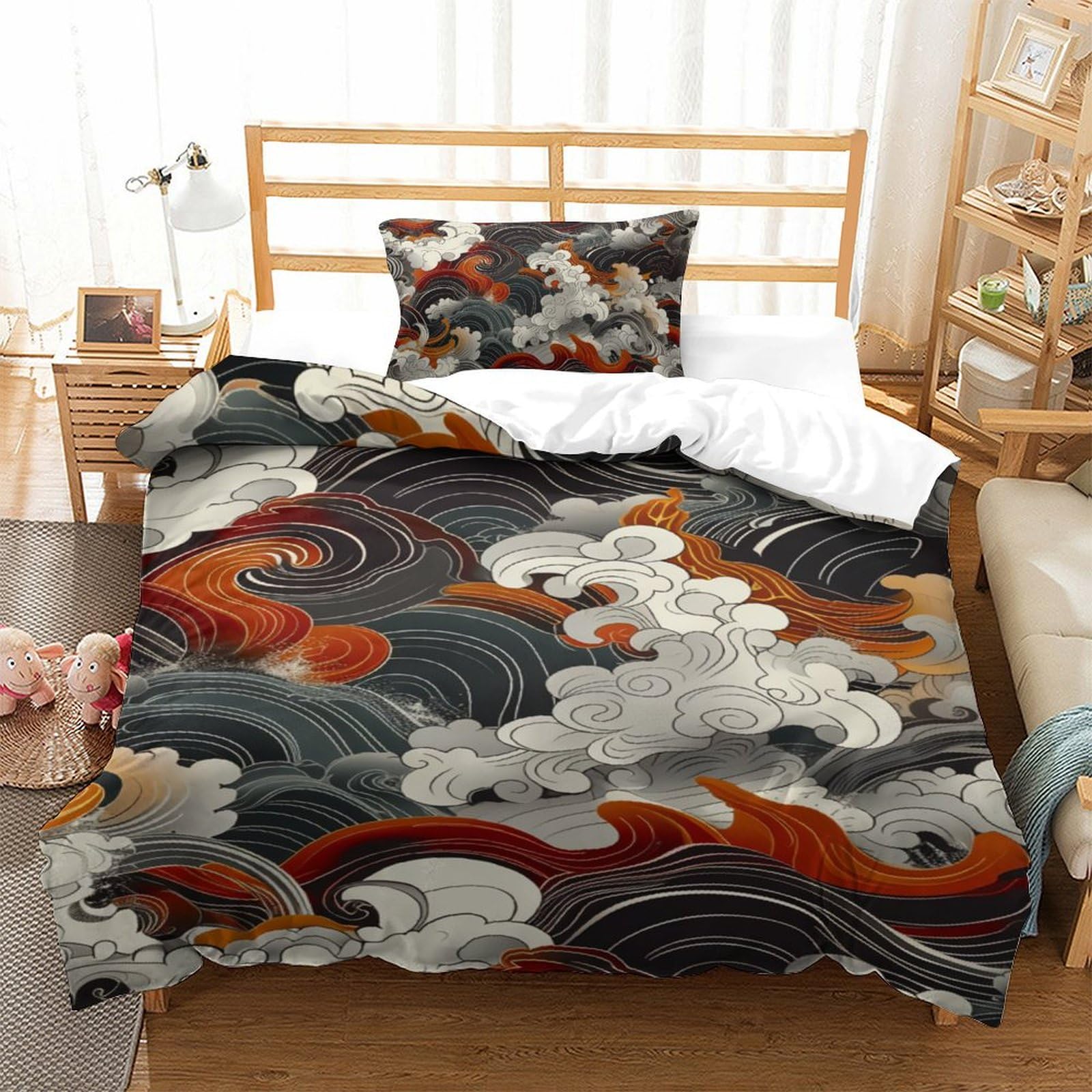 Housse de couette microfibre les vagues de la mer 3D avec fermeture éclair fluide