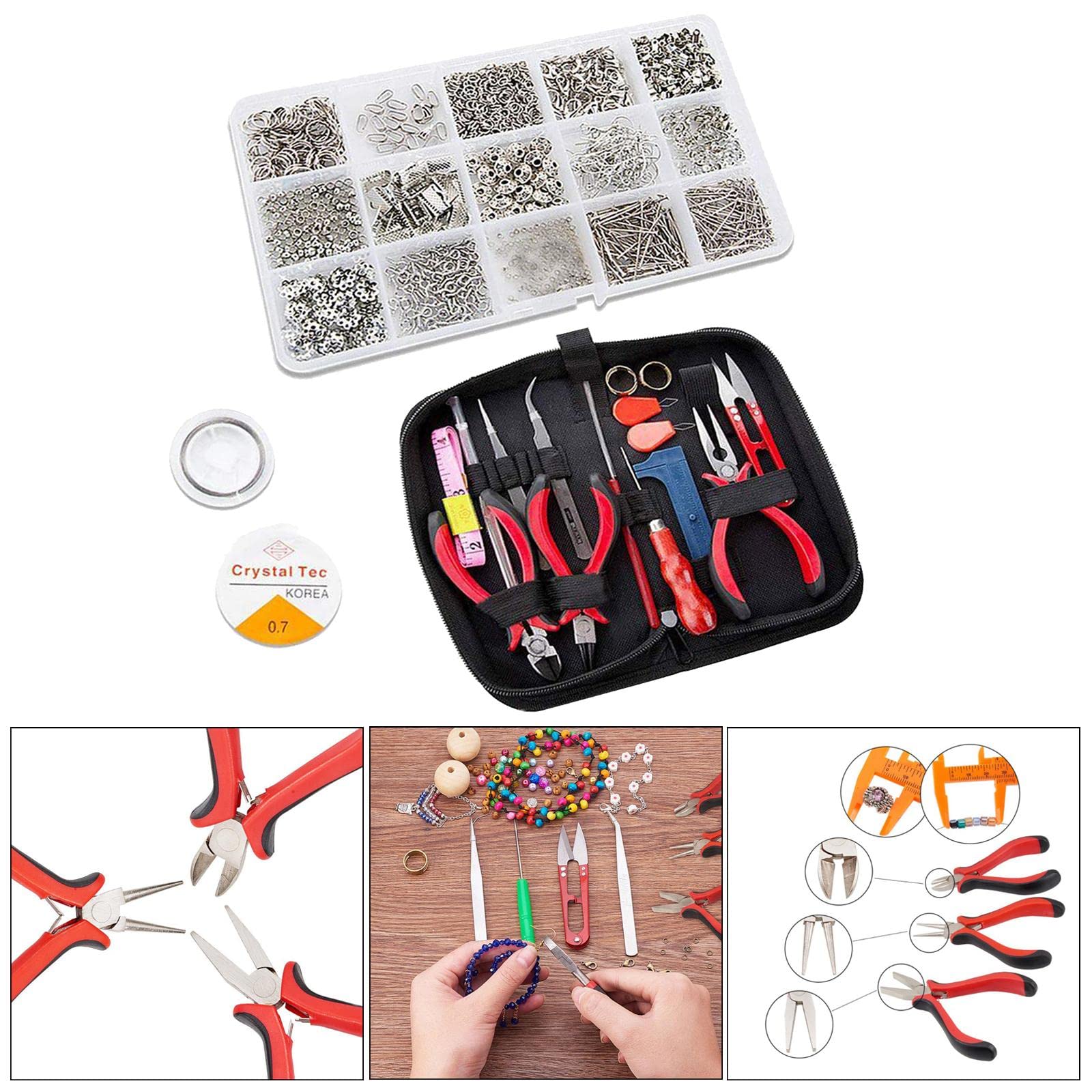 Xiaojikuaipao Juego de herramientas para joyería, anillos abiertos, cierre de langosta, kit de fabricación de joyas