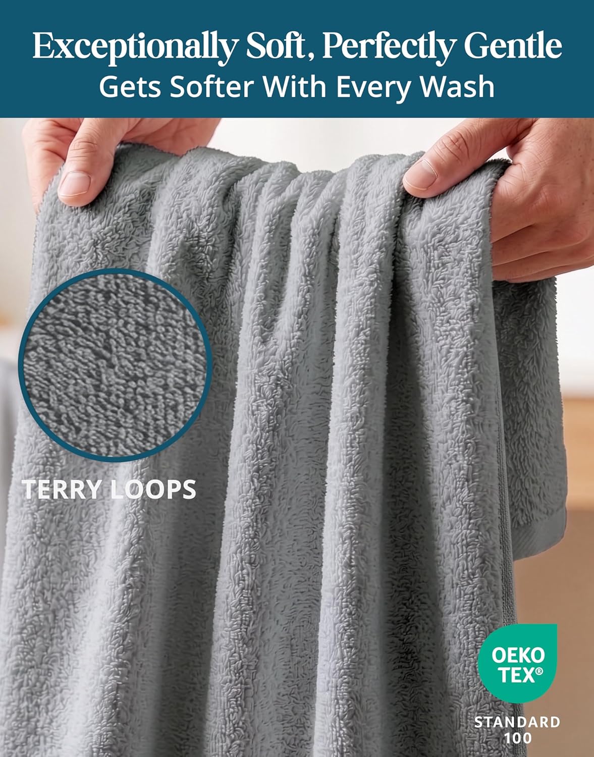 CASA PLATINO Hand Towels for Bathroom - 6 Pack (16"x28"), 100% Cotton Face Towel Set - Soft, Fade & Shrink Resistant - Hotel & Spa Inspired Hand Towels for Bathroom for Modern Family Homes - Cool Grey