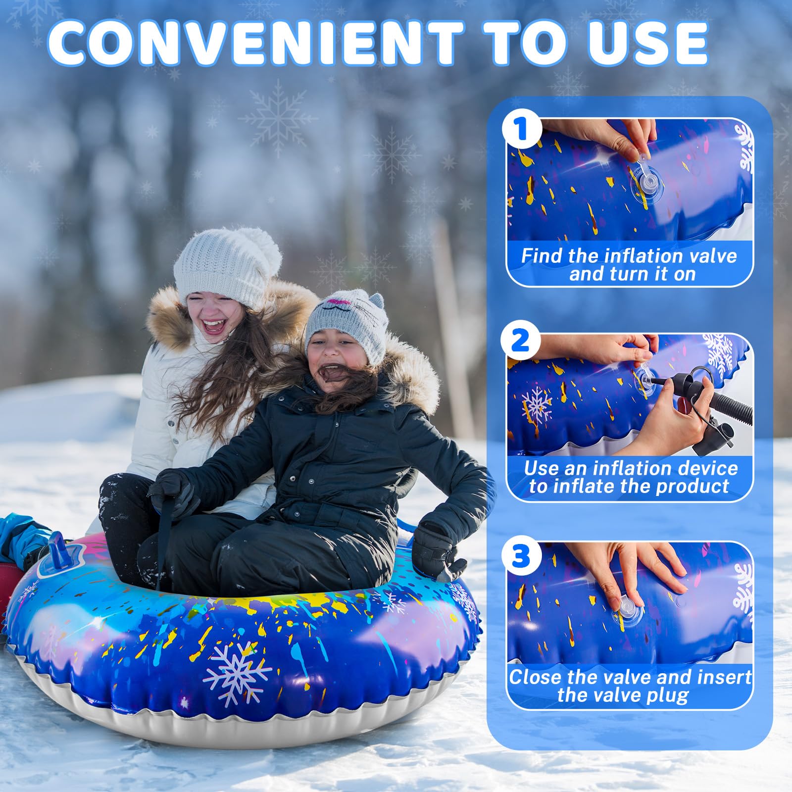 Slitta da Neve Gonfiabile con 2 Maniglie - 80x80 Cm Tubo da Neve Gonfiabilee Spesso per Tutte Le Età, Snow Tube, Luges Gonflables, Vivi Avventure Invernali Indimenticabili