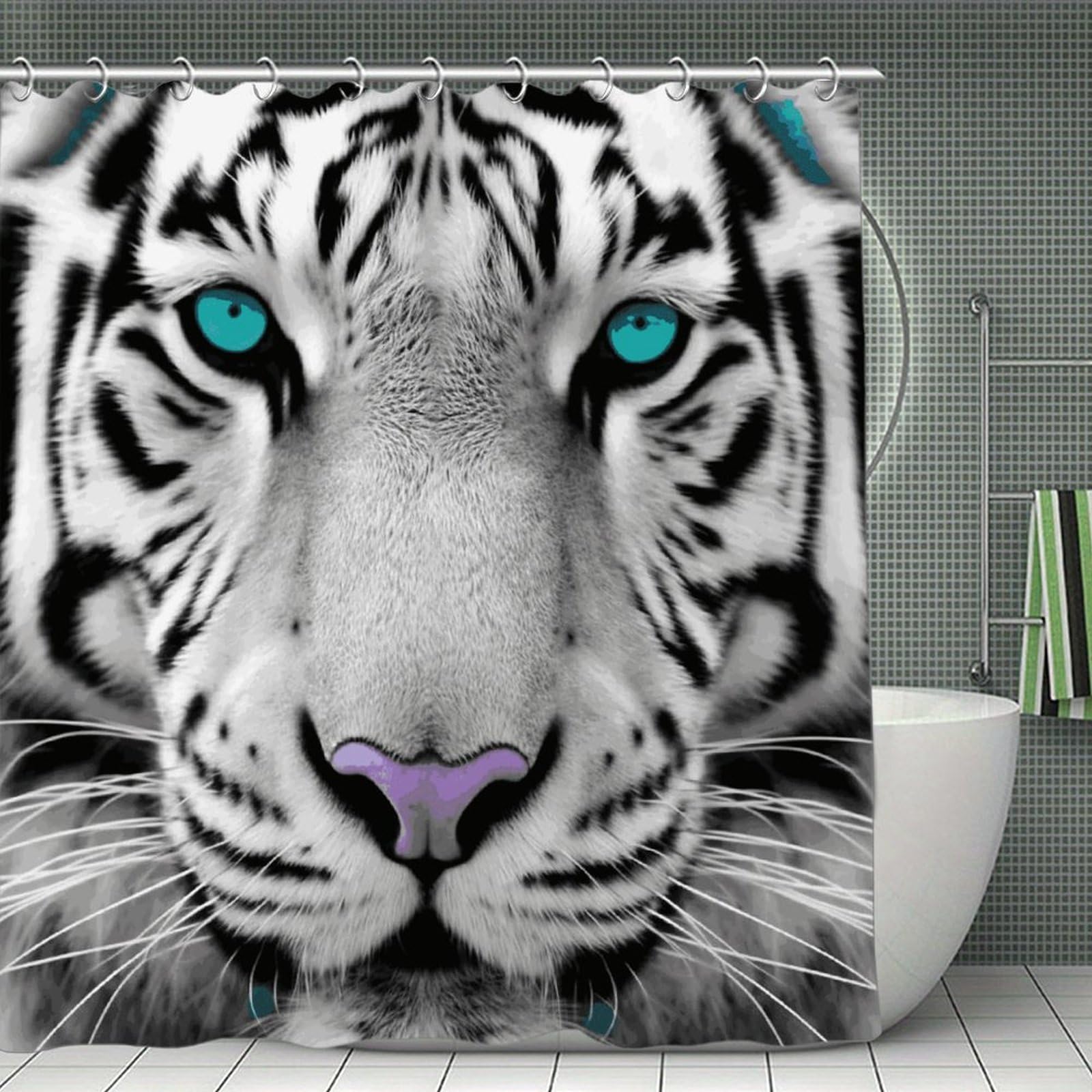 JTREHY Tiger with Teal Eyes Shower Curtain Waterproof Bathroom Shower Curtain Machine Washable Bath Curtains Polyester Cloth Bath Curtains for Bathroom Showers 70.8×70.8Inch