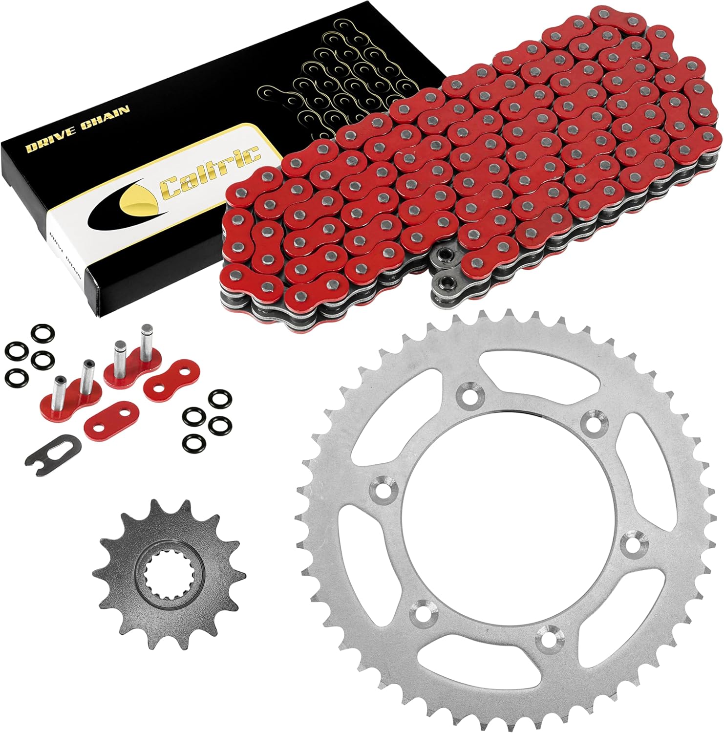 Caltric Red O-Ring Drive Chain and Sprockets Kit Compatible with KTM 520Sx Motocross Racing 1999-2002 / 200Xcw 200 Xc-W Enduro 2006-2015