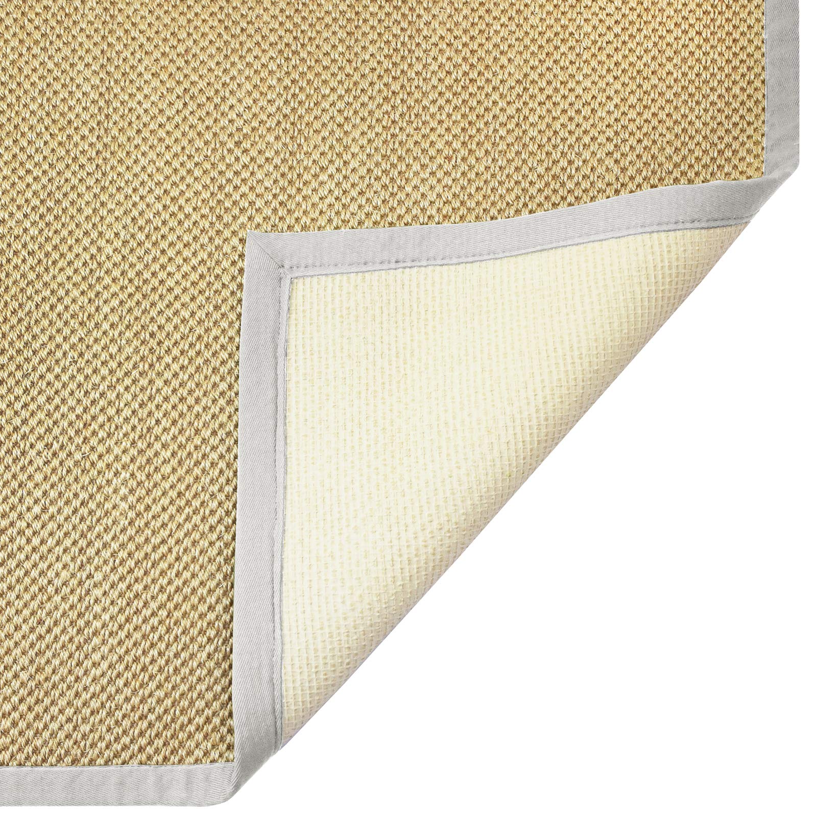 Floordirekt Tapis en sisal 100% Pur avec Frise | Tapis de Salon | Tapis Naturel | Oeil de Tigre | en 3 Couleurs et 2 Tailles, Natur/Hellgrau, 160 x 230 cm