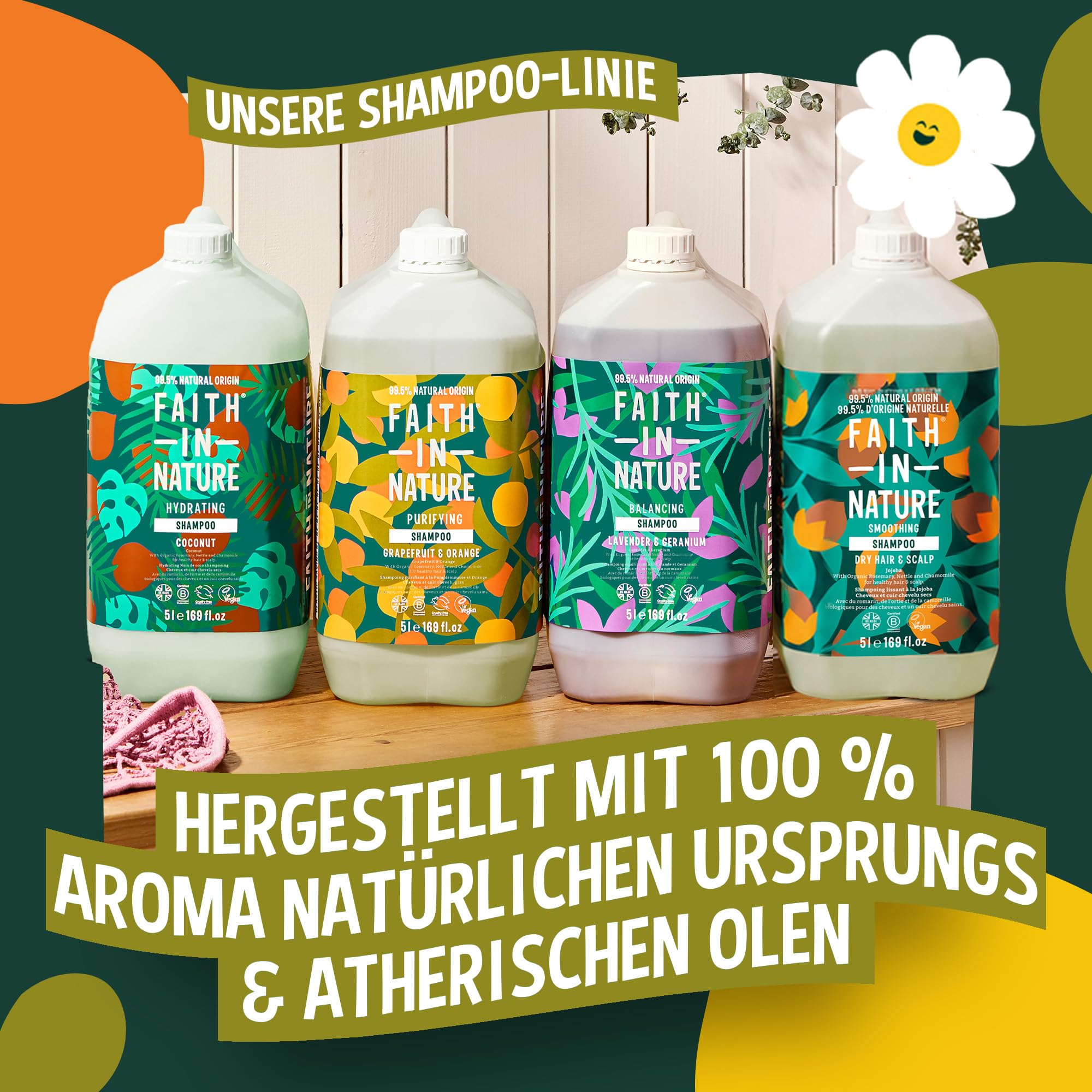 Faith In Nature Natural Grapefruit & Orange Shampoo, reinigend für fettiges Haar & Kopfhaut, vegan & tierversuchsfrei, ohne SLS, Silikone oder Parabene, 5L Nachfüllpack