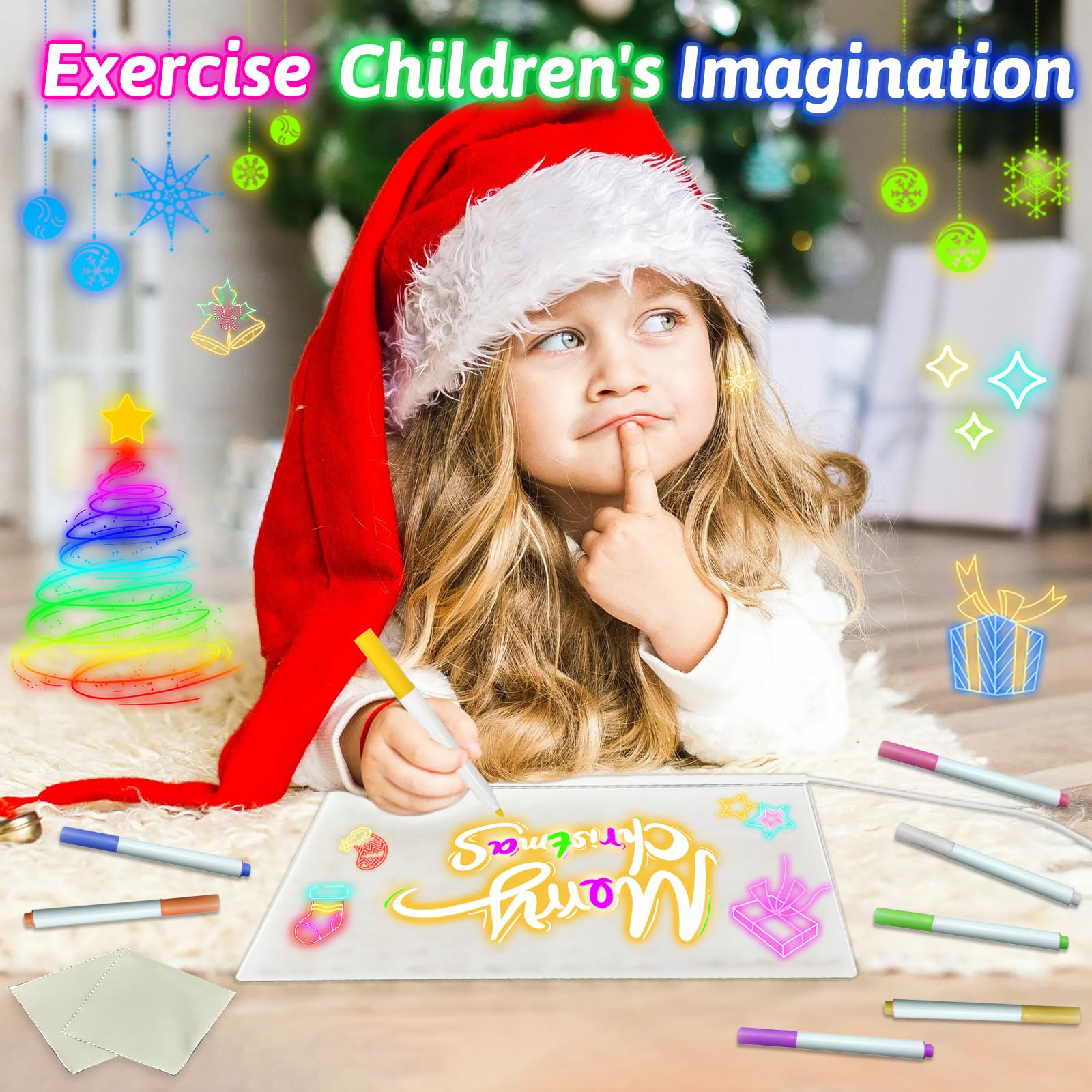 OneNine LED Notiztafel Mit 7 Farben – 34,7x24,8 Cm, Abwischbar, Mit Ständer & USB-Anschluss